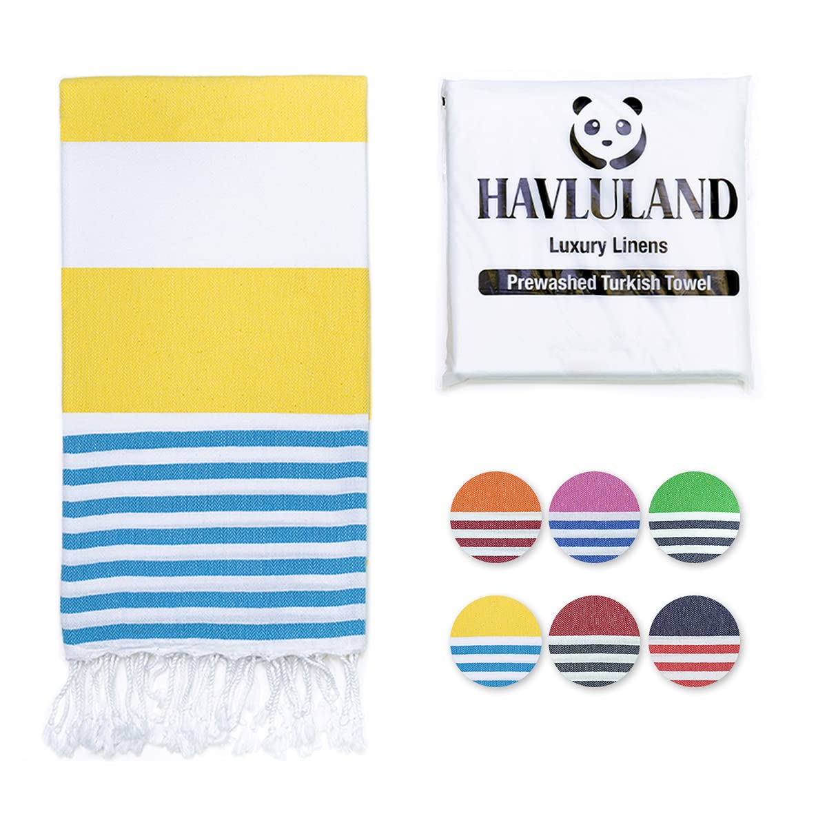 Premium Turkish Beach Towel - 100% Cotton Super Absorbent & Quick-Dry - Extra Large 71x39 Inch Sand-Free Towel - Gym, Yoga, Spa, Pool, Hamam & Travel Essential (Yellow/Turquoise)