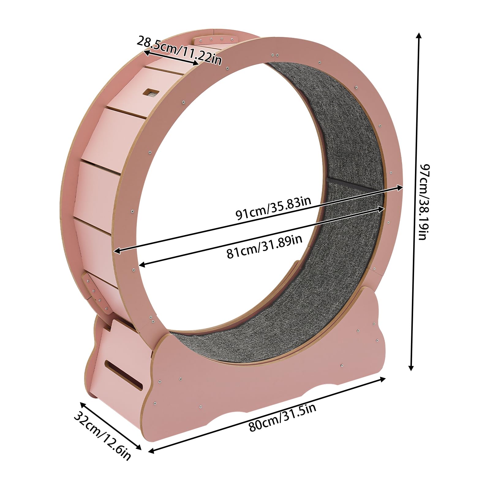 35'' Silent Indoor Cat Exercise Wheel with Cat Toys - Pink Running Wheel for Fitness & Play - Perfect for Indoor Cats, Small Apartments & Active Playtime
