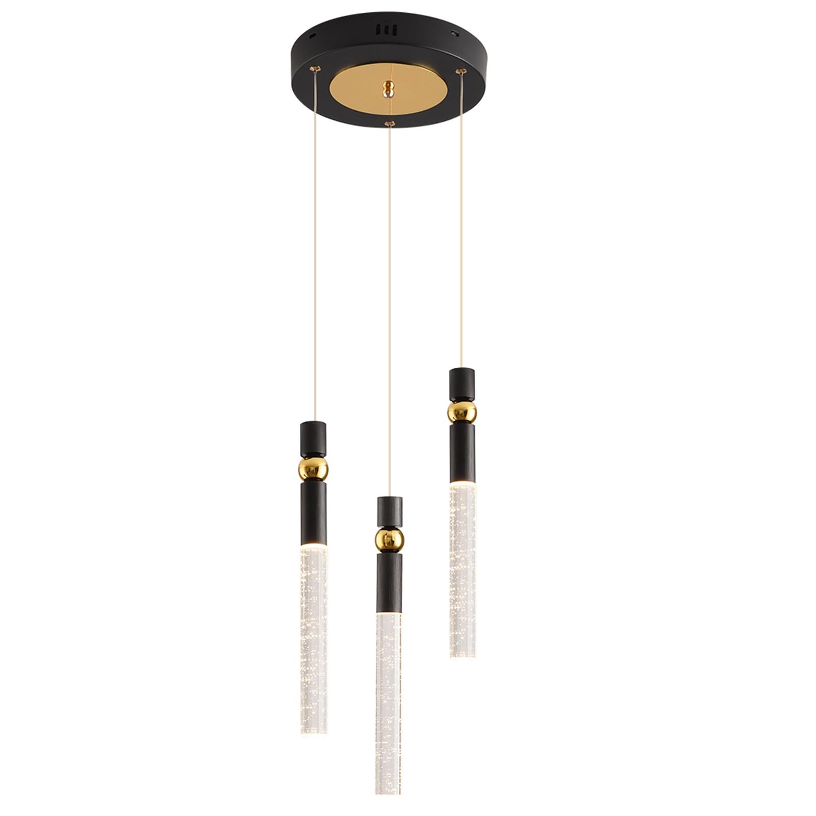 JoollySun Modern Crystal Pendant Light Fixture - 3-Light Cluster LED Chandelier for Kitchen Island, Dining Room, Bar Counter - Black Gold Finish | Elegant Lighting for Home & Restaurant Decor