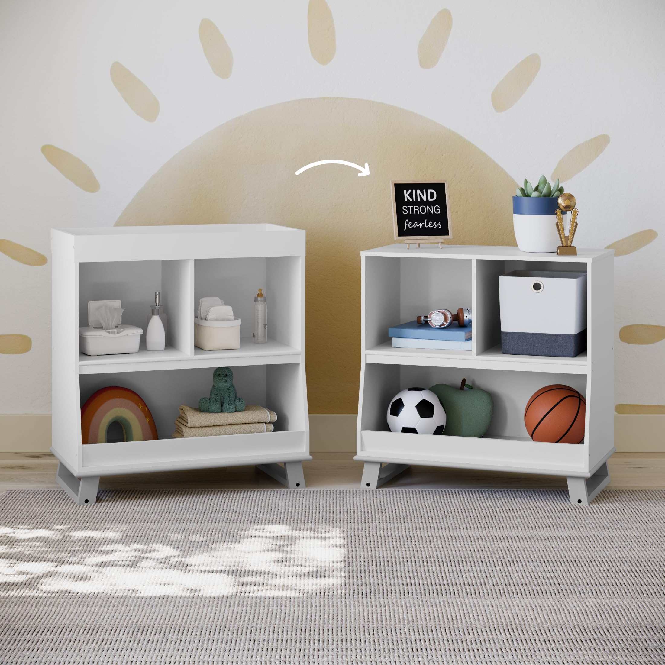 Storkcraft Modern Convertible Baby Changing Table - White & Pebble Gray | GREENGUARD Gold Certified Nursery Furniture | Safe Diaper Changing Station with Standard Pad Fit | Perfect for Baby Showers & Nursery Organization