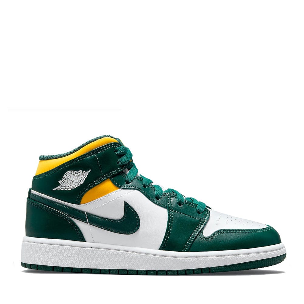Nike Air Jordan 1 Mid Sneakers - White/Green/Yellow Colorway - Men's Basketball Shoes for Casual Wear & Street Style