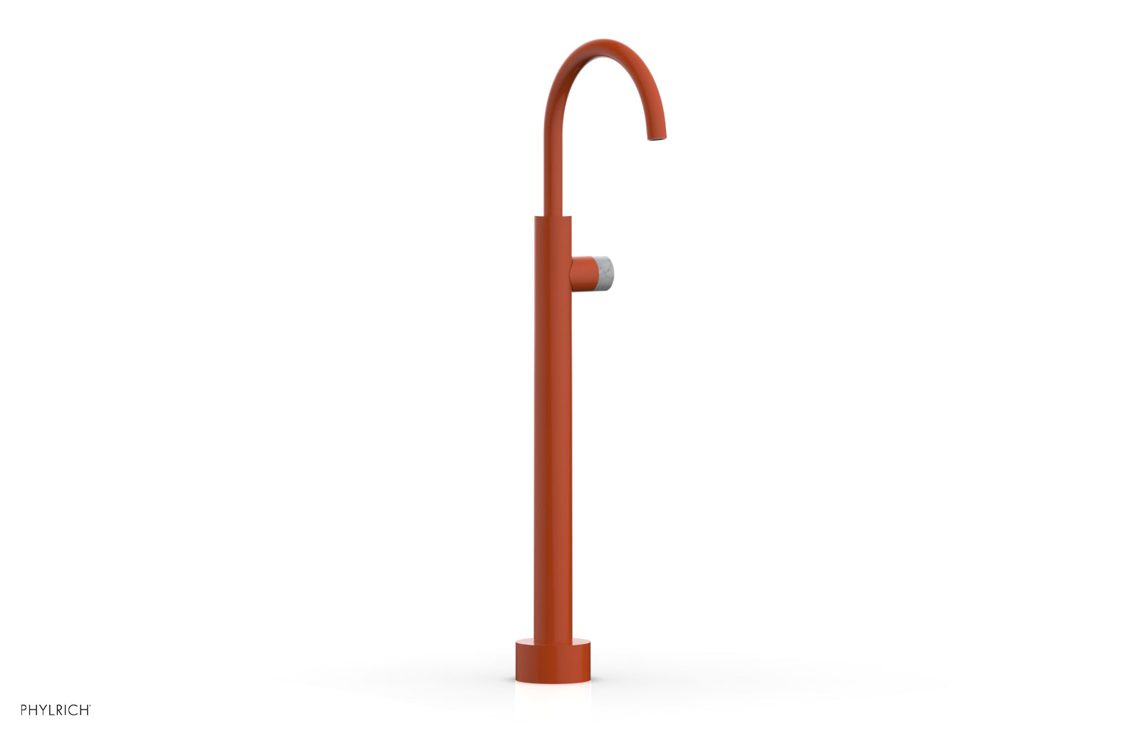 BASIC II Low Floor Mount Tub Filler with White Marble Handle - Model 230 47 04 - Perfect for Modern Bathroom Renovations and Spa-Like Bathtub Installations