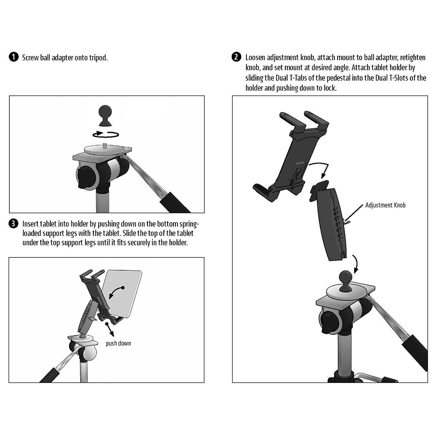 Arkon Heavy Duty Adjustable Tablet Tripod Mount - Compatible with iPad Air 2, iPad Pro, iPad 4/3/2, Galaxy Note 10.1 & Tab Pro - Secure Stand for Photography, Video Calls & Streaming (Black)