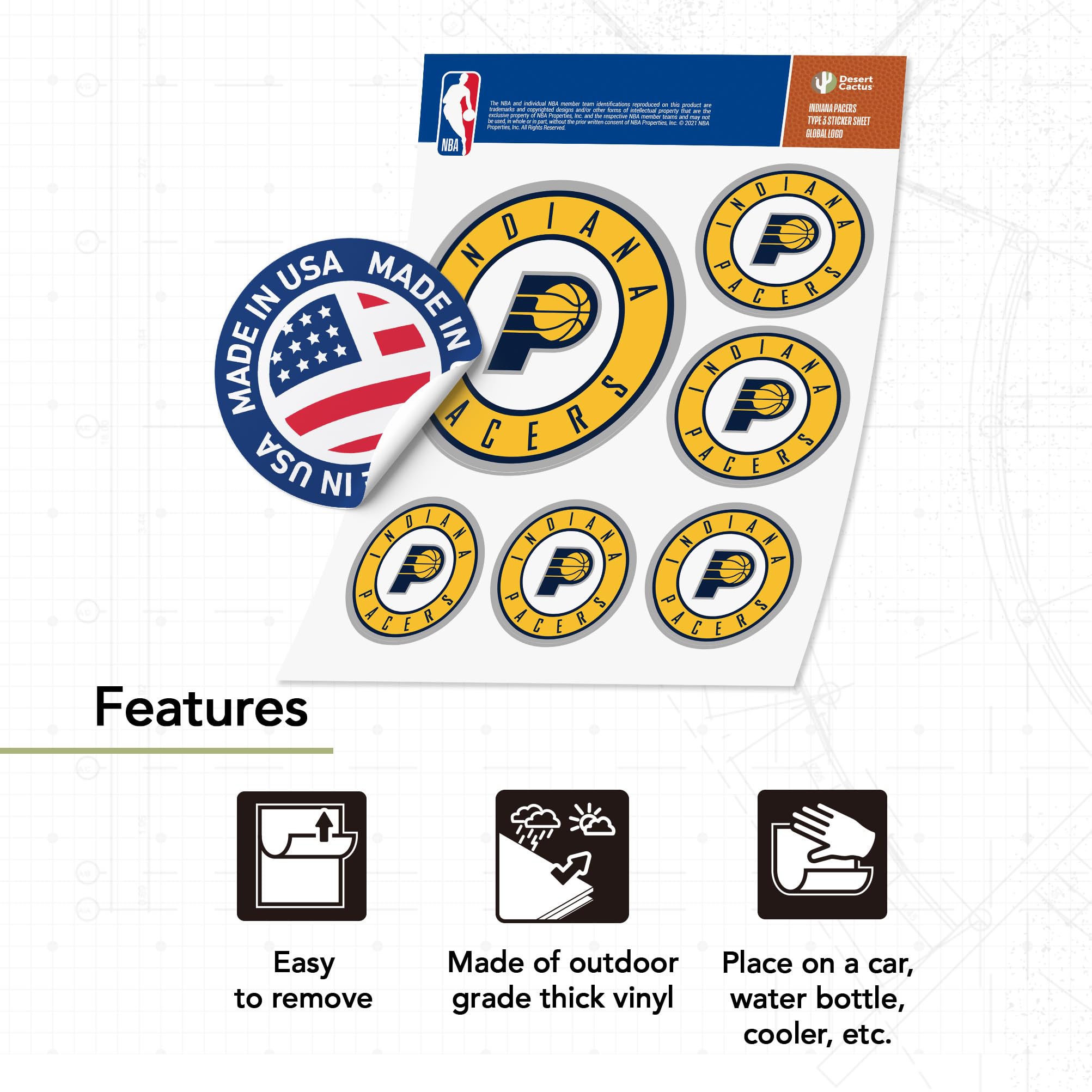 Indiana Pacers NBA Officially Licensed Vinyl Decal Sticker Set - Perfect for Laptops, Water Bottles, Cars & Scrapbooks (3 Styles) - Show Your Team Spirit at Home, Office & Games