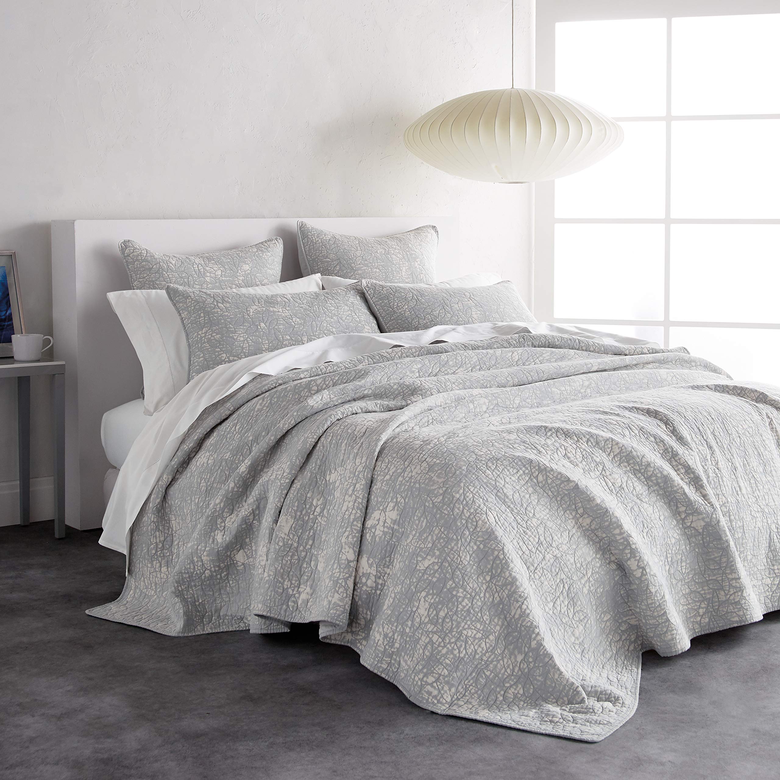 DKNY Sunwashed Cotton Quilt King Size - Soft Grey Luxury Bedding Set for Master Bedroom & Guest Room - Breathable All-Season Comforter for Cozy Sleep