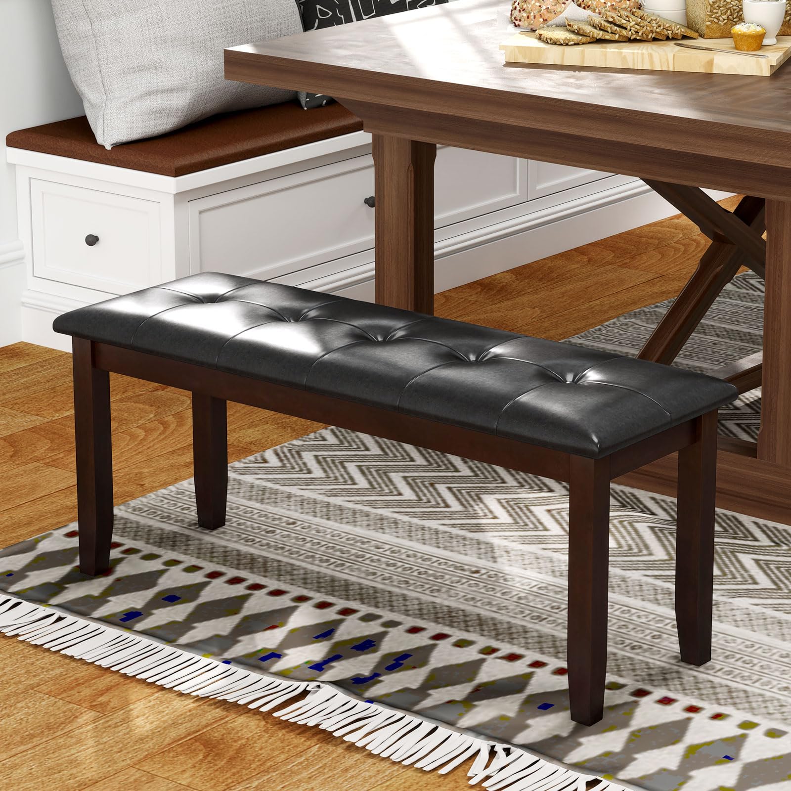 Giantex Traditional Upholstered Dining Room Bench - PU Leather Entryway Bench for Hallway, Bedroom End of Bed & Ottoman - Perfect for Living Room, Entry Hall and Bedroom Decor (Brown)