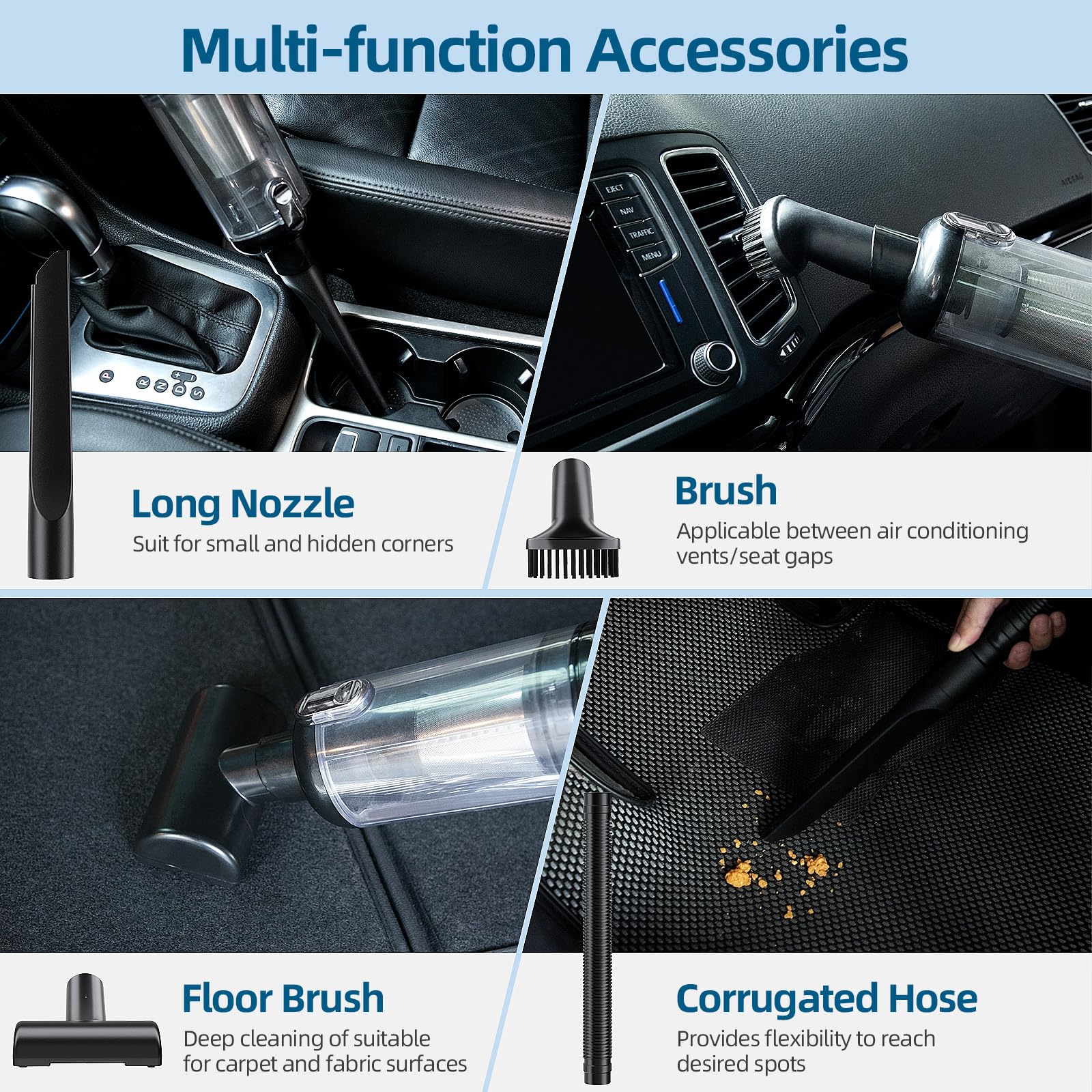 22000Pa Cordless Handheld Car Vacuum Cleaner - Rechargeable, Low Noise, 2 Modes with Cleaning Gel - Perfect for Car Detailing, Home & Office Cleaning