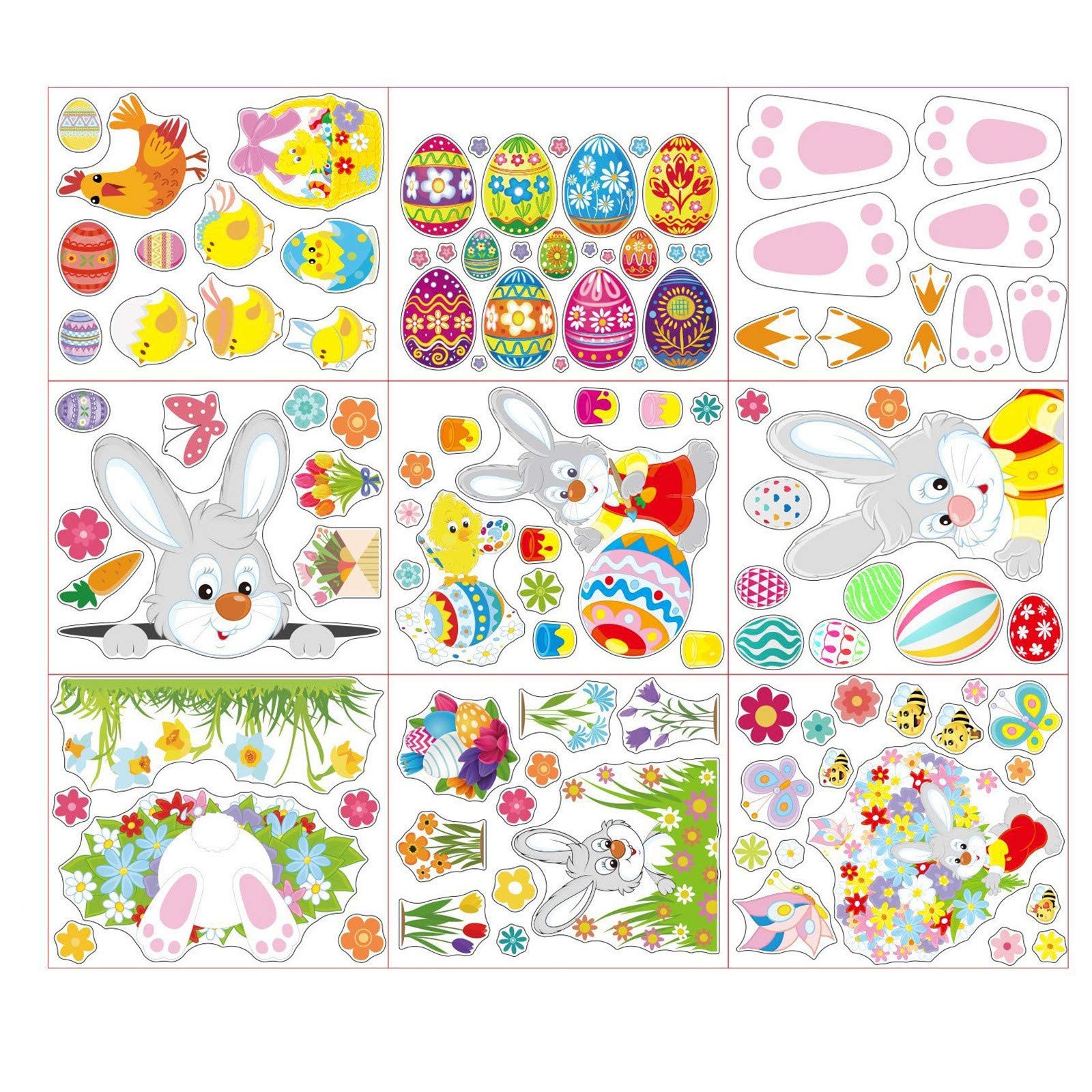 3D Cartoon Chick & Bunny Easter Wall Stickers - Waterproof Vinyl Decals for Living Room, Bathroom, Window - Fun Kids Room Decor for Easter Party & Spring Home Decoration