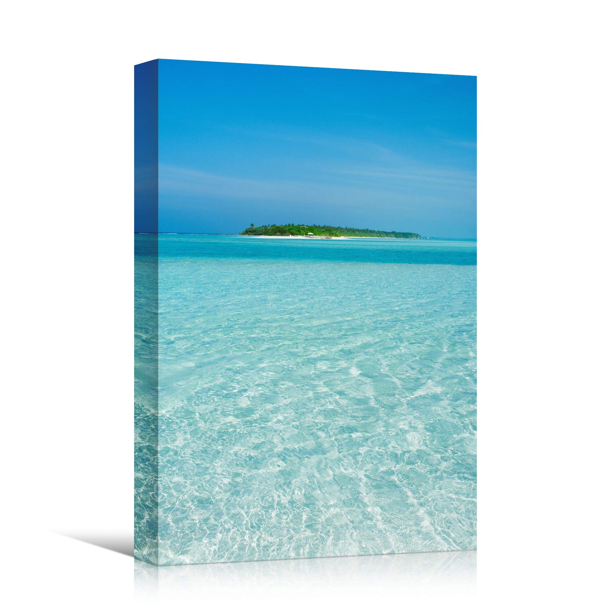 Lone Island Beach Canvas Wall Art - 32x48 Inch Coastal Photography Print, Blue Ocean Landscape for Living Room & Bedroom Decor | Relaxing Beach Scene for Home & Office