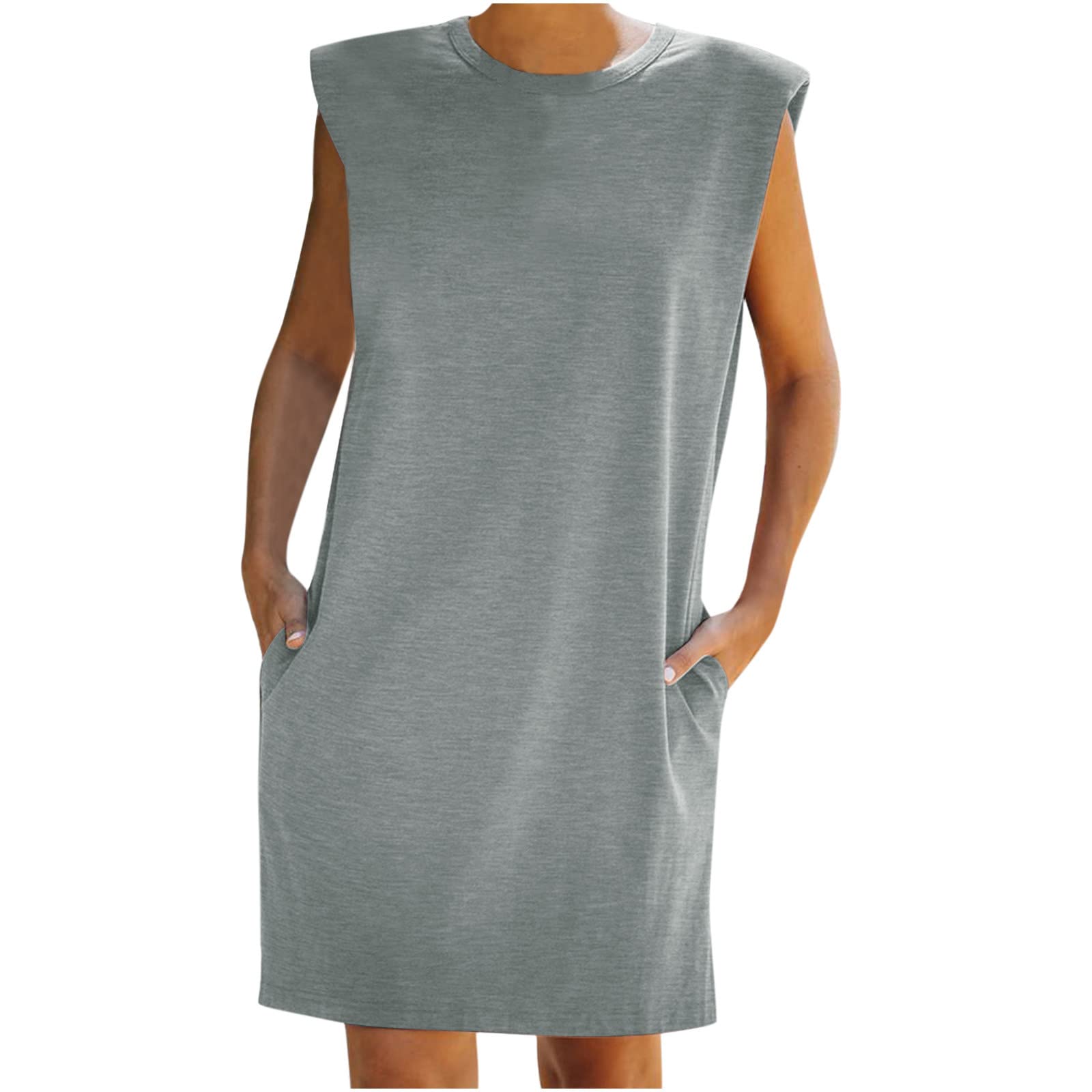 Women's Summer Casual Tunic Dress - Crewneck Mini Shift Dress with Pockets, Loose Fit Comfortable Cotton Dress for Beach, Vacation & Everyday Wear