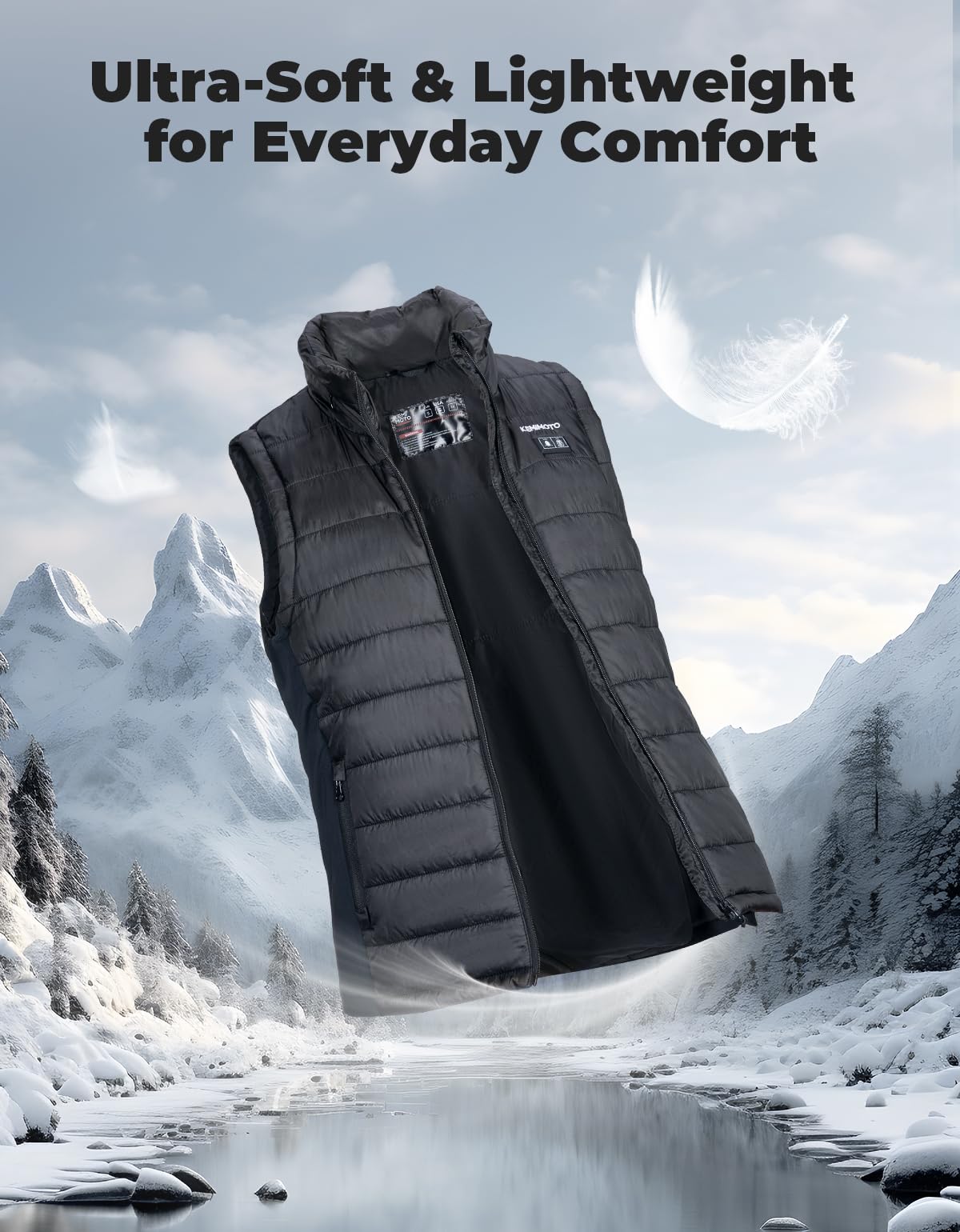 KEMIMOTO Lightweight Heated Vest for Men - Rechargeable Battery-Powered Hunting Jacket with Heating Pads | Electric Warming Vest for Winter Outdoor Activities, Camping & Hiking | Perfect Gift for Men