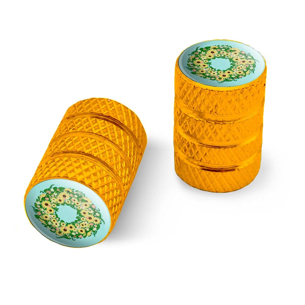 Summer Sunflower Wreath Graphics Wheel Caps - Aluminum Valve Stem Covers for Motorcycle & Bicycle Tires - Perfect for Bike Decor & Summer Riding Accessories