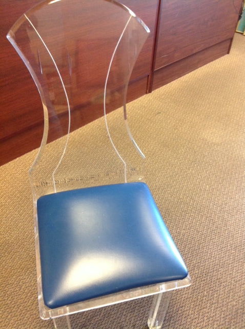 Vintage Lucite & Blue Acrylic Chair - Mid Century Modern Dining Chair, Retro Home Decor for Living Room, Bedroom, Office - Elegant & Stylish Seating Furniture