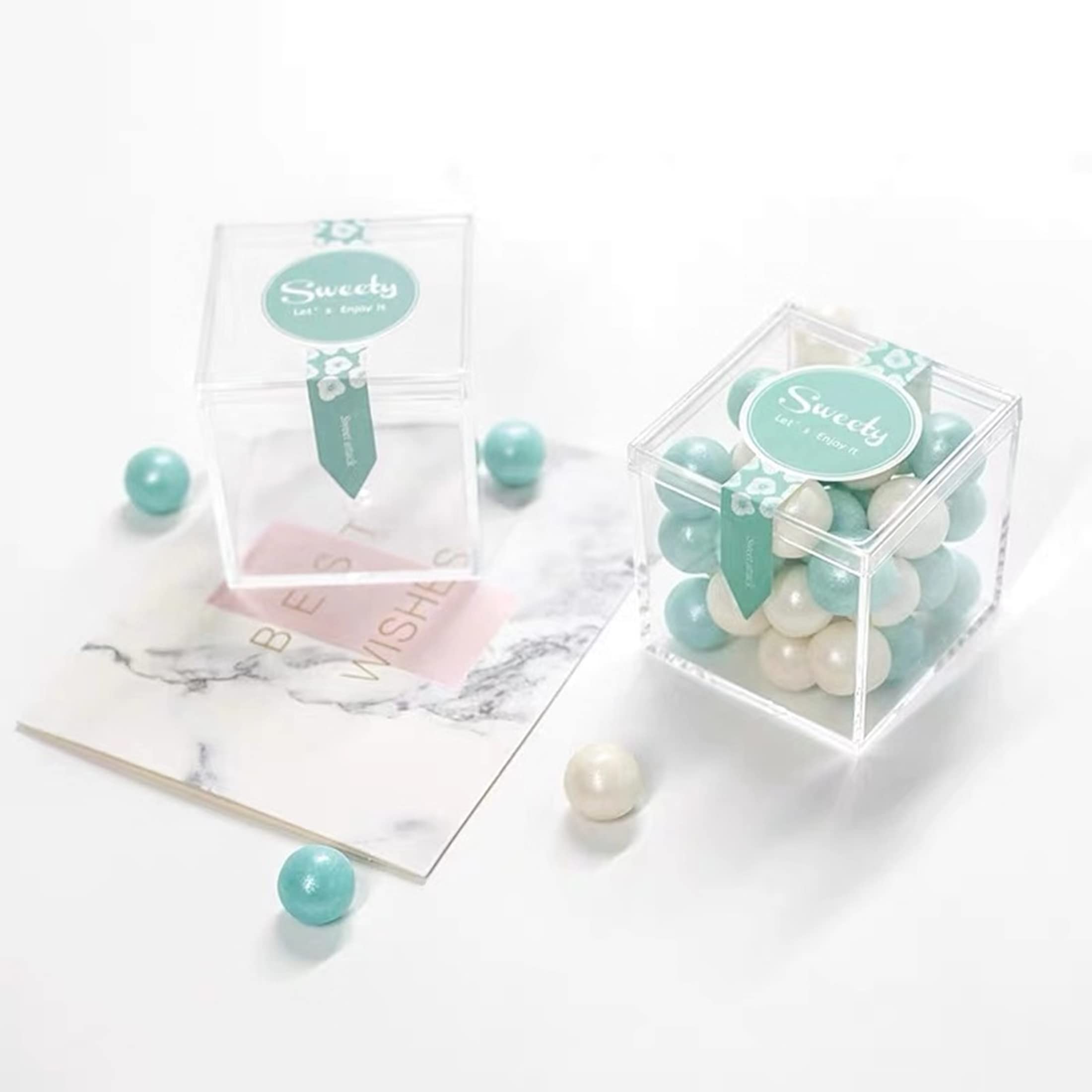 Clear Acrylic Box with Lid - Small Square Transparent Storage Container for Candy, Jewelry, Cookies, Macarons | Perfect for Easter Party Decorations, Cake Display & Home Organization