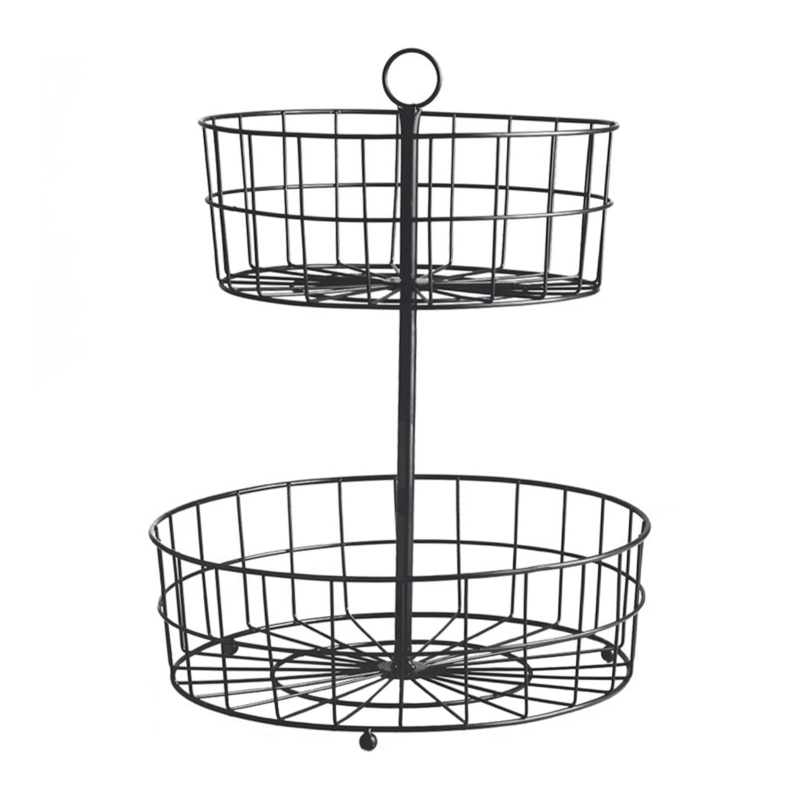 Double Layer Fruit Basket with Detachable Stand - Kitchen Storage Organizer for Fruits, Bread, Snacks | Space-Saving Countertop Solution for Home & Office | Black
