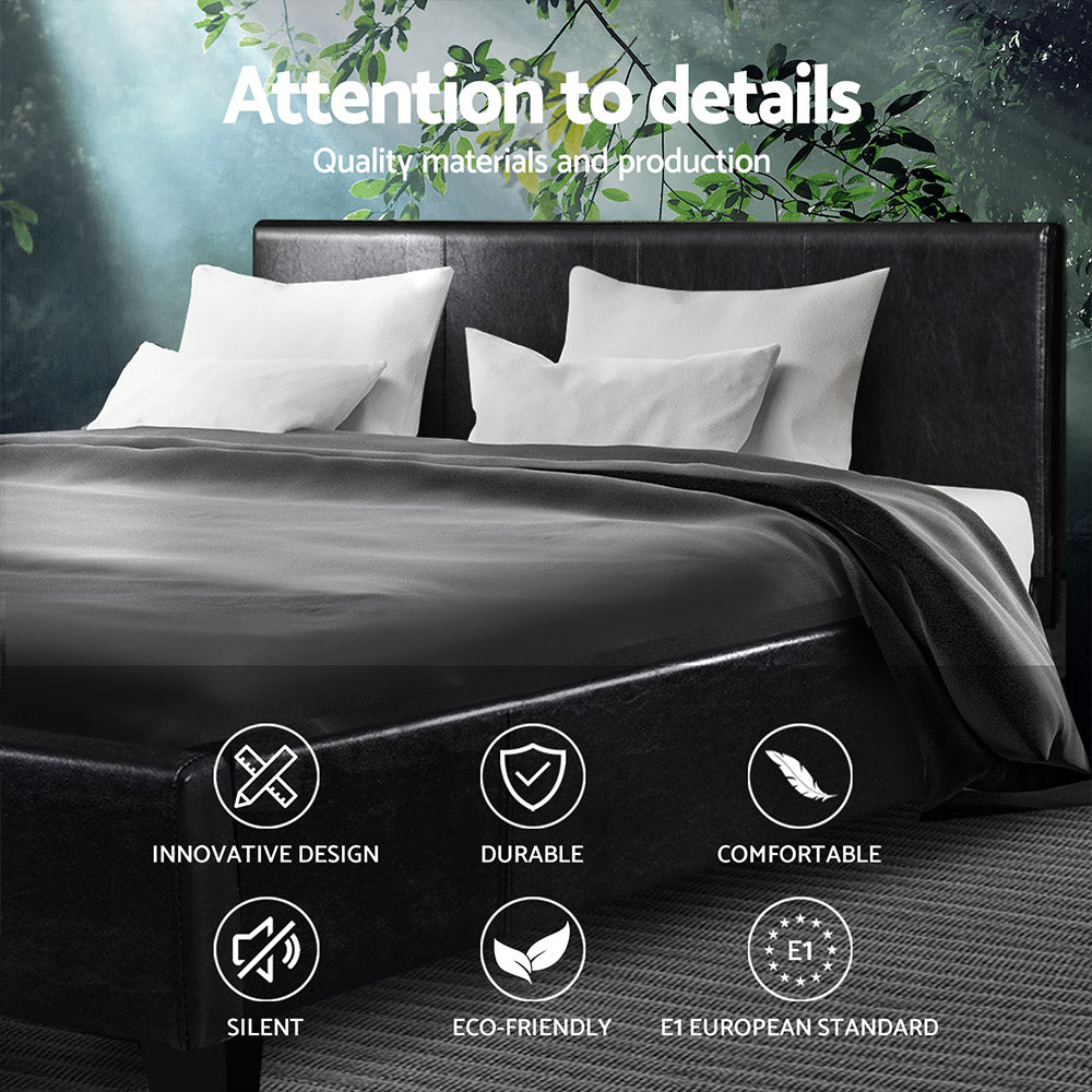 Coogee Double Bed Frame Black - Sturdy Metal Platform Bed with Headboard - Perfect for Modern Bedrooms & Guest Rooms