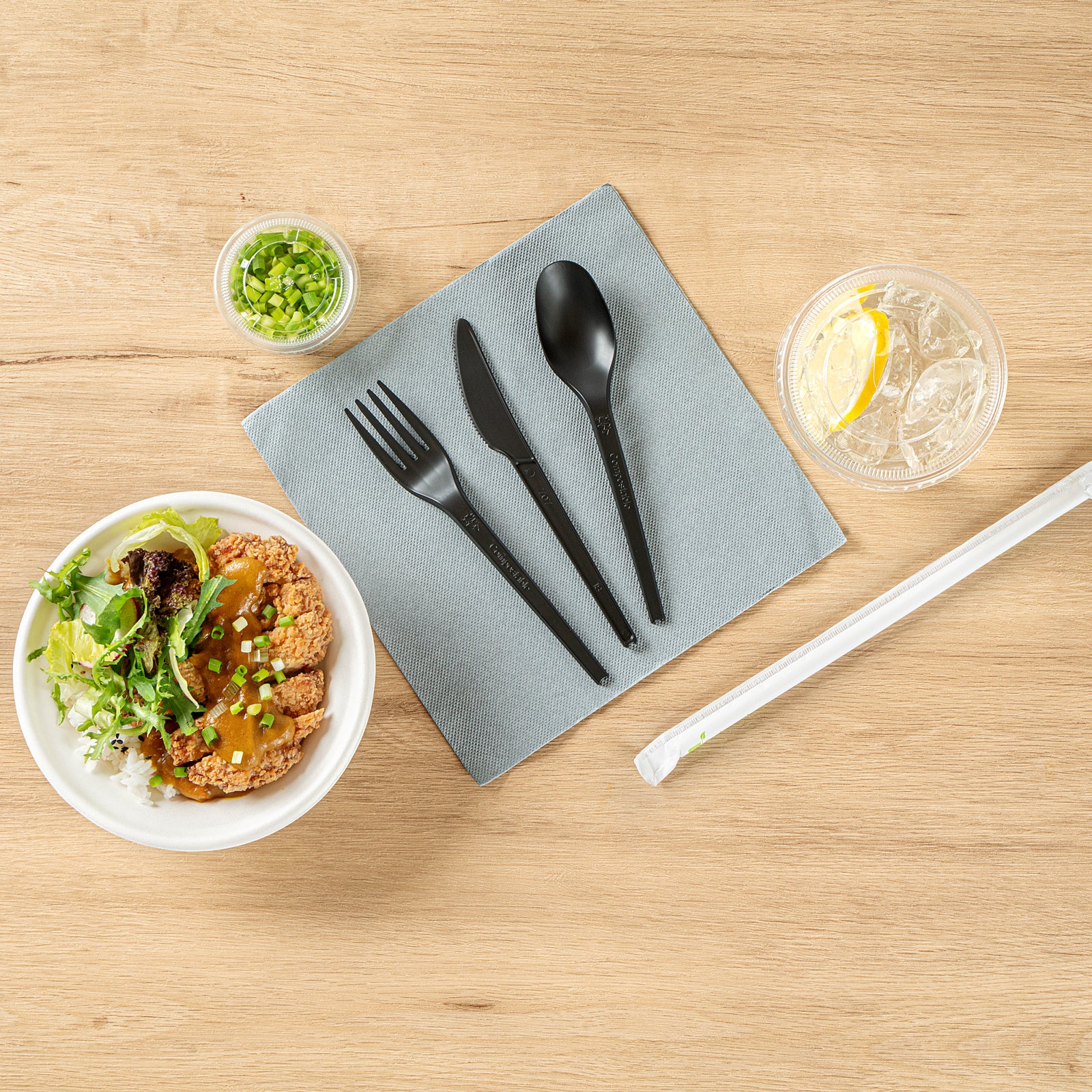 Eco-Friendly Black CPLA Plastic Cutlery Set - 290 Count, Heat Resistant & Compostable Cutlery (6.5 Inches) - Perfect for Parties, Picnics, Catering & Sustainable Dining