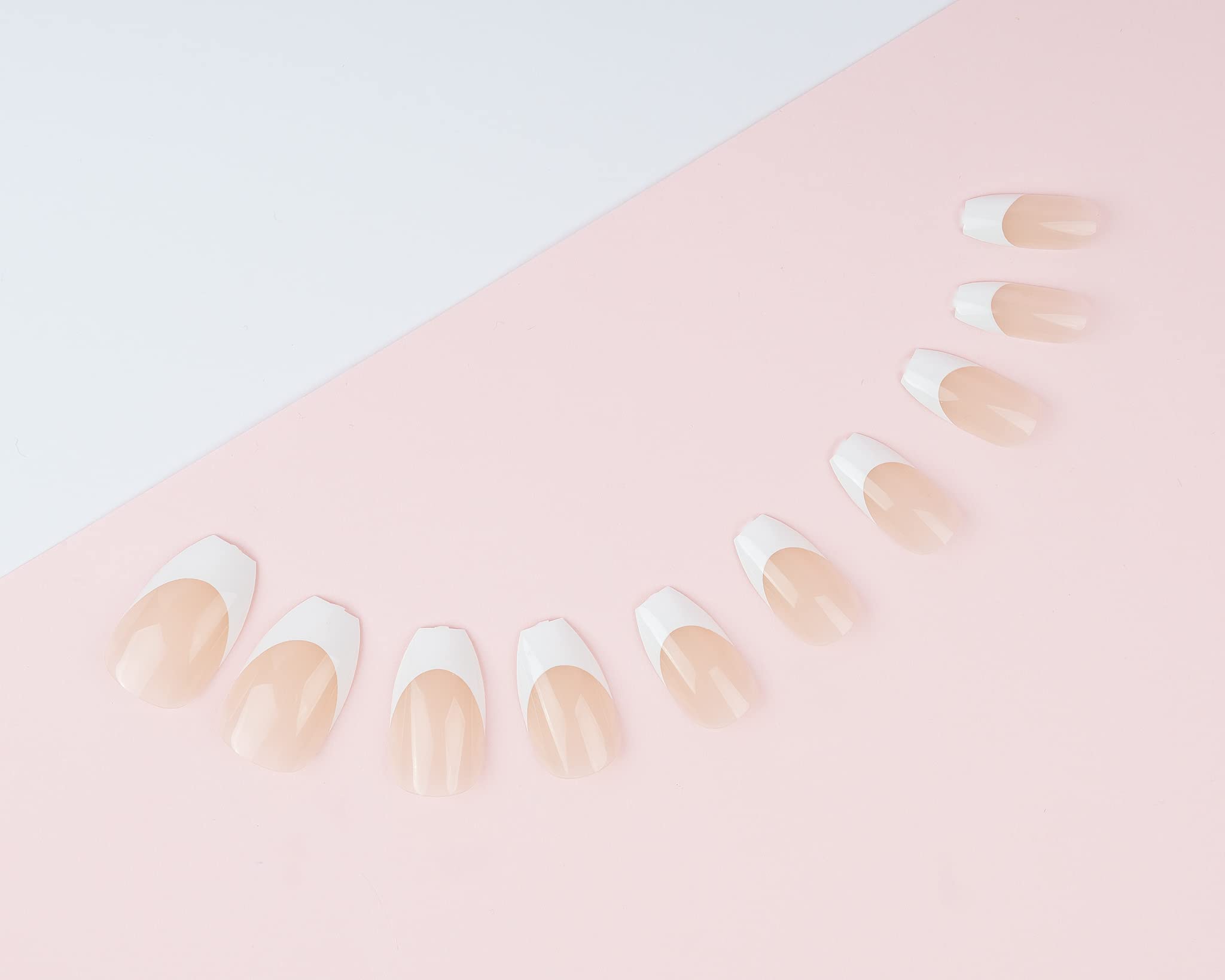 Invogue Coffin Natural Bare False Nails With Glue - 24 Pack Long Lasting Press On Nails for Women, Perfect for Parties, Weddings & Special Occasions