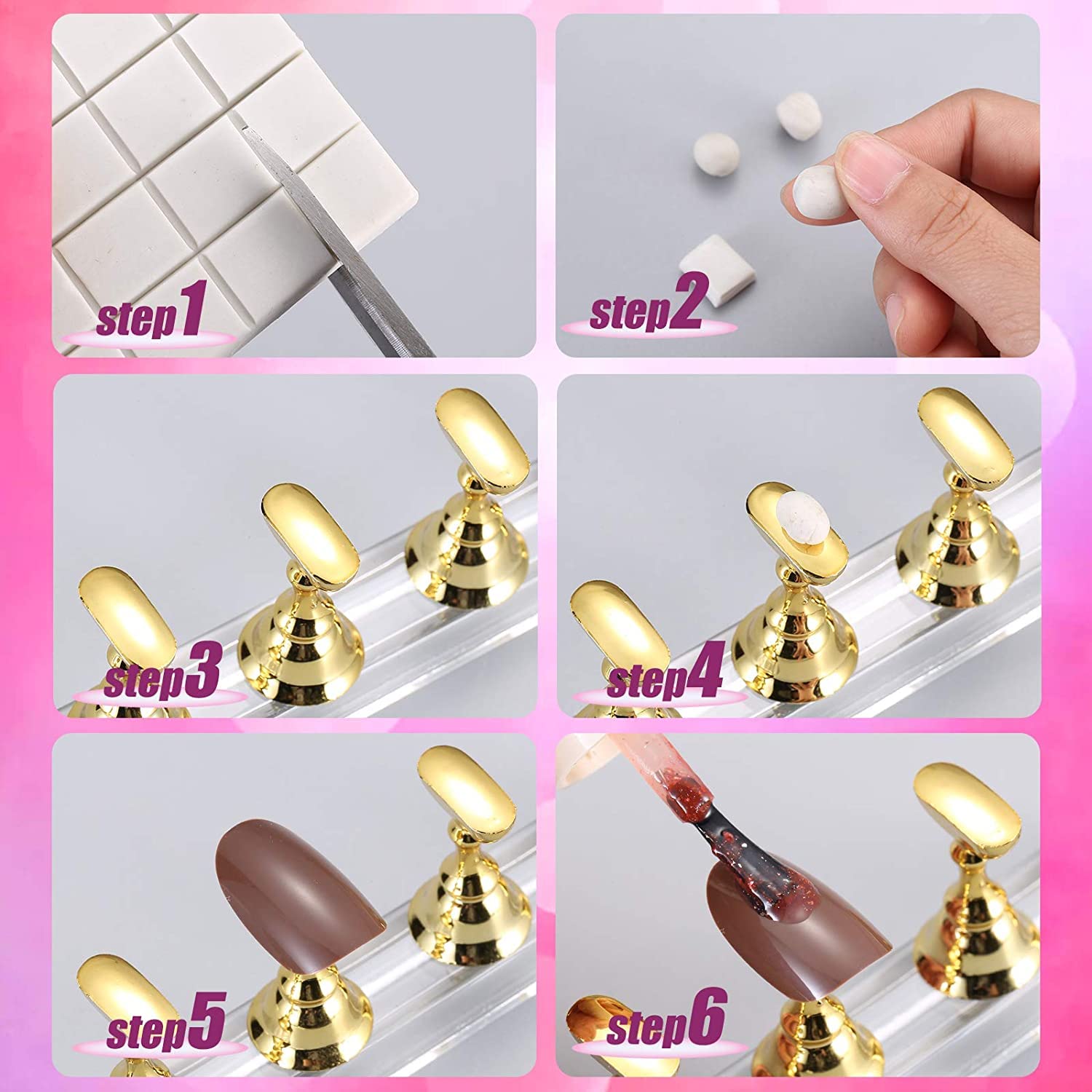2-Piece Acrylic Nail Practice Stand Set with Magnetic Nail Tips - Reusable Adhesive Putty & Display Holder for Manicure Art - Perfect for Home Salon, Nail Tech Training & DIY Nail Art Practice