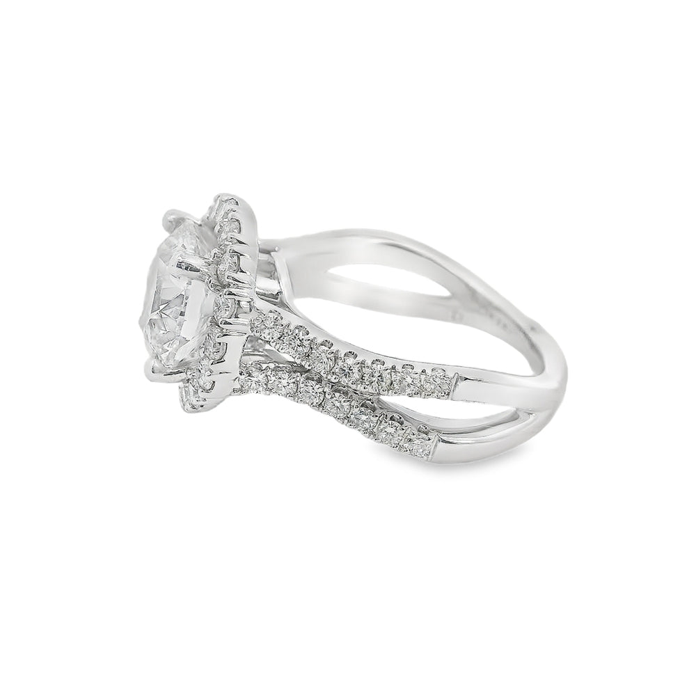 3CTW Round Halo Fancy 2 Row Lab Diamond Engagement Ring for Women - Perfect for Proposals, Weddings & Anniversary Gifts
