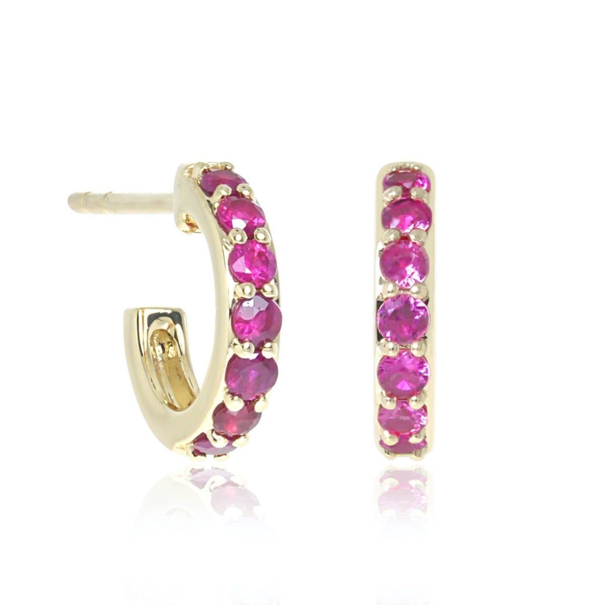14K Gold Huggie Hoop Earrings with Genuine Ruby Stones | Minimalist Dainty Everyday Jewelry for Women | Perfect for Work, Date Night & Special Occasions