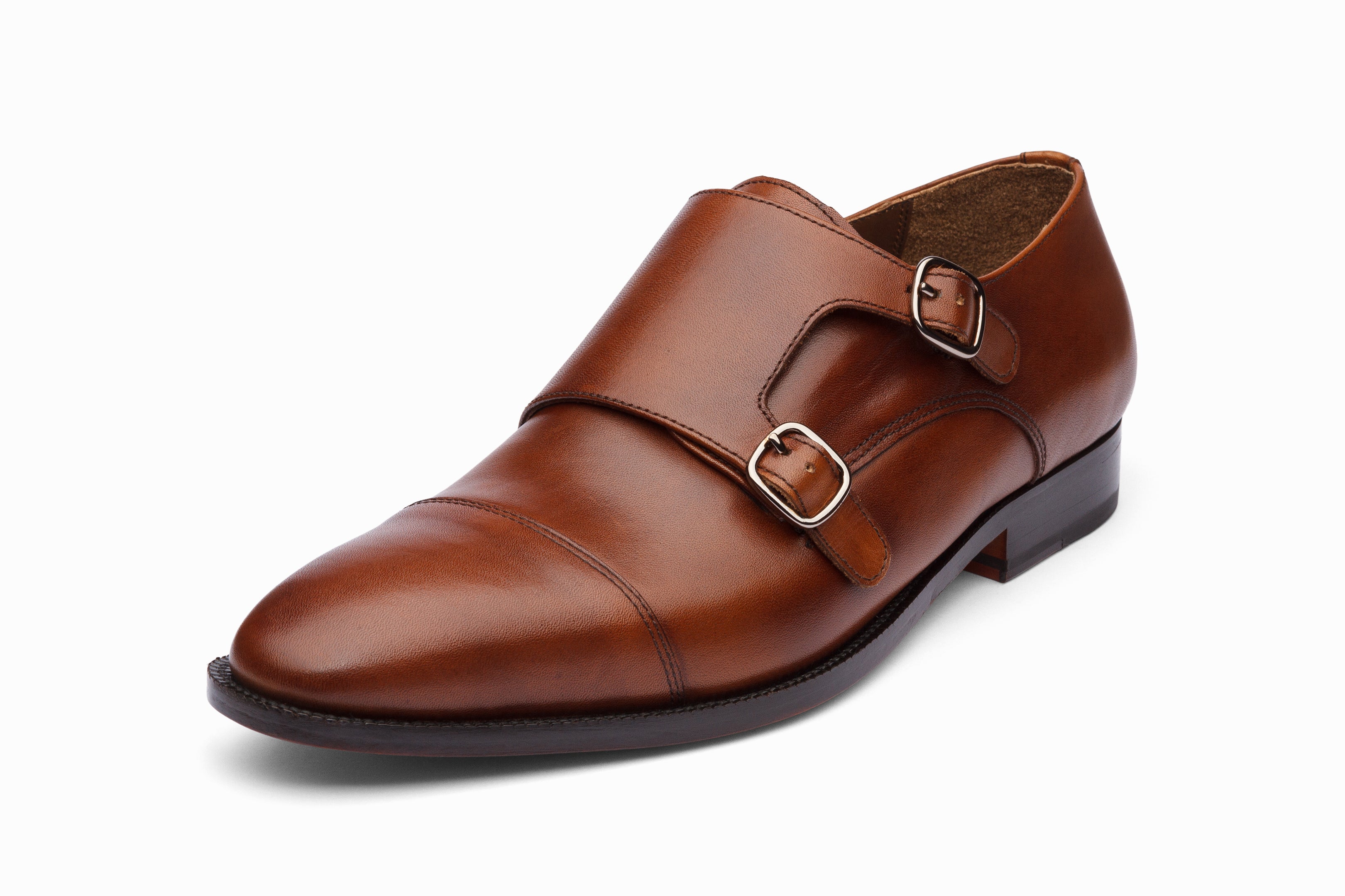 Premium Leather Toecap Double Monk Strap Dress Shoes for Men - Classic Tobacco Brown - Perfect for Business, Office & Formal Occasions