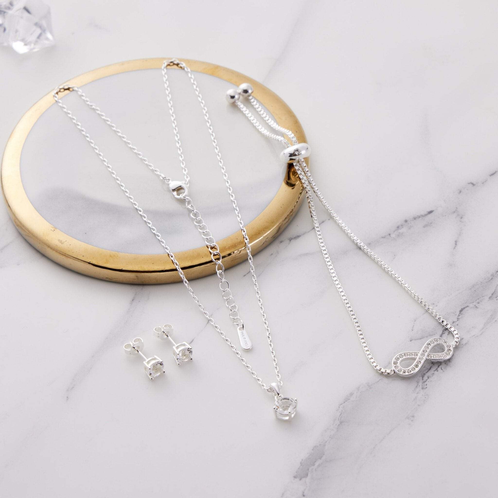 Philip Jones Silver Infinity Friendship Set with Zircondia® Crystals - Perfect Gift for Best Friends