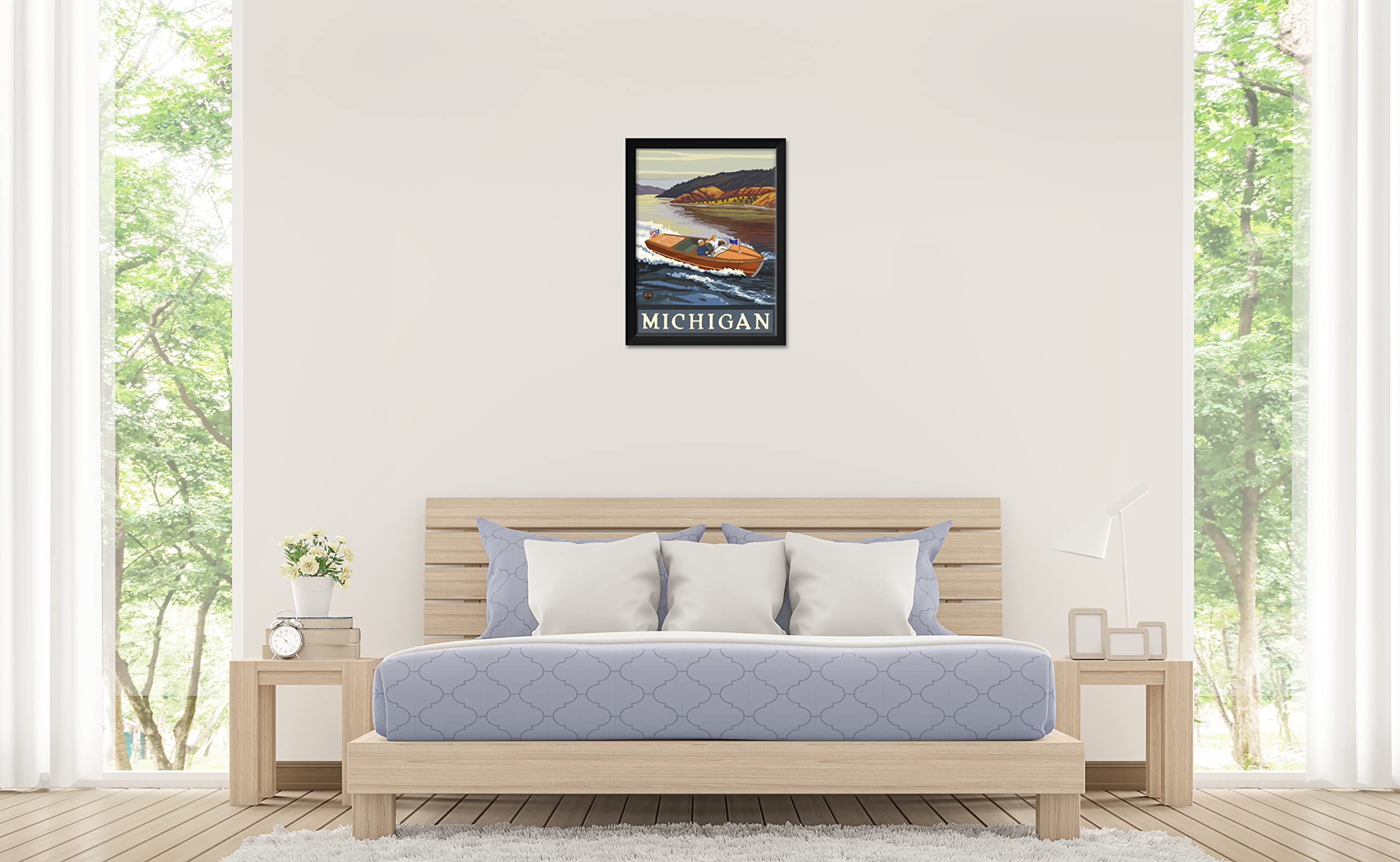 Michigan Wooden Boat Lake Framed Art Print 20x26 - Paul A. Lanquist Travel Artwork - Perfect for Lake House, Cabin, or Office Wall Decor