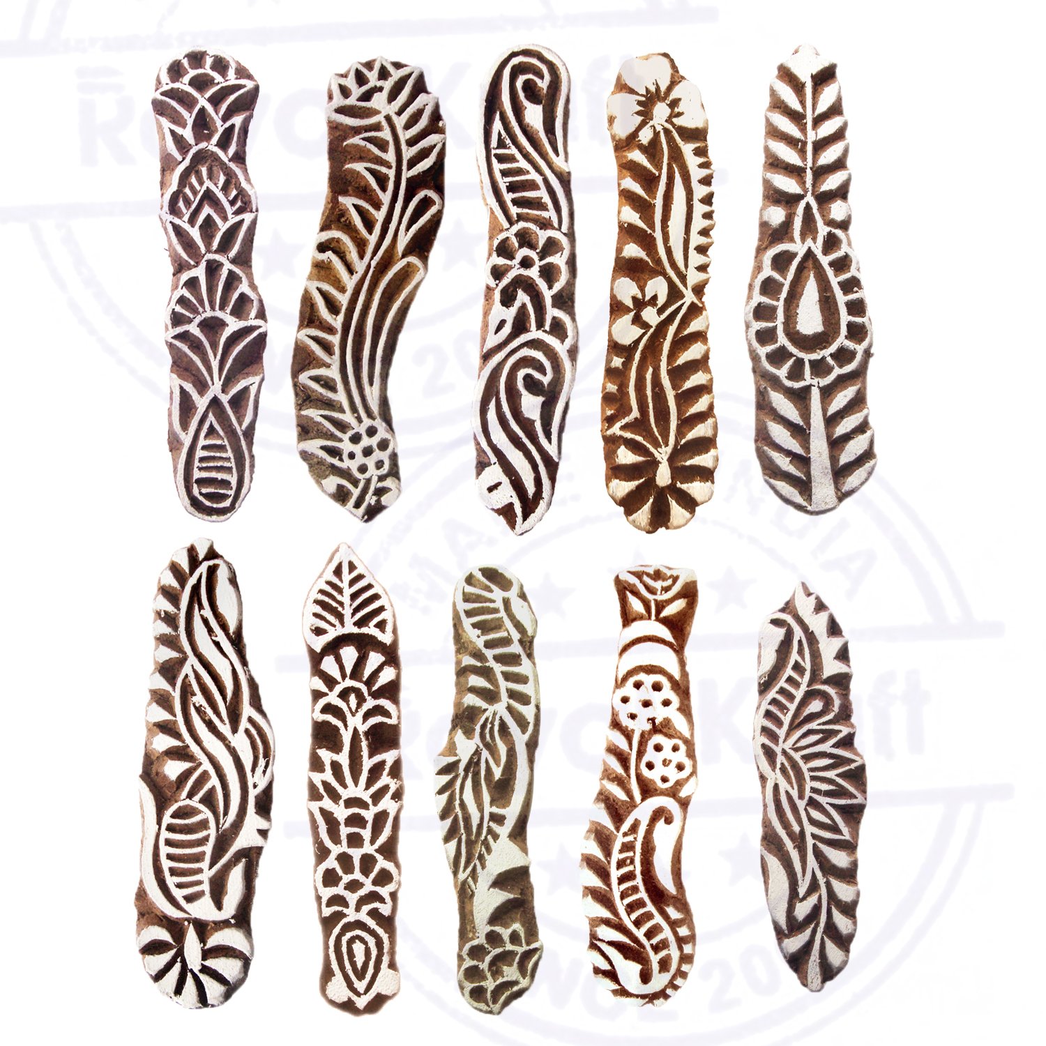 10-Piece Wooden Fabric Stamps Set - Creative Border Patterns for DIY Printing, Scrapbooking & Textile Design - Htag2159