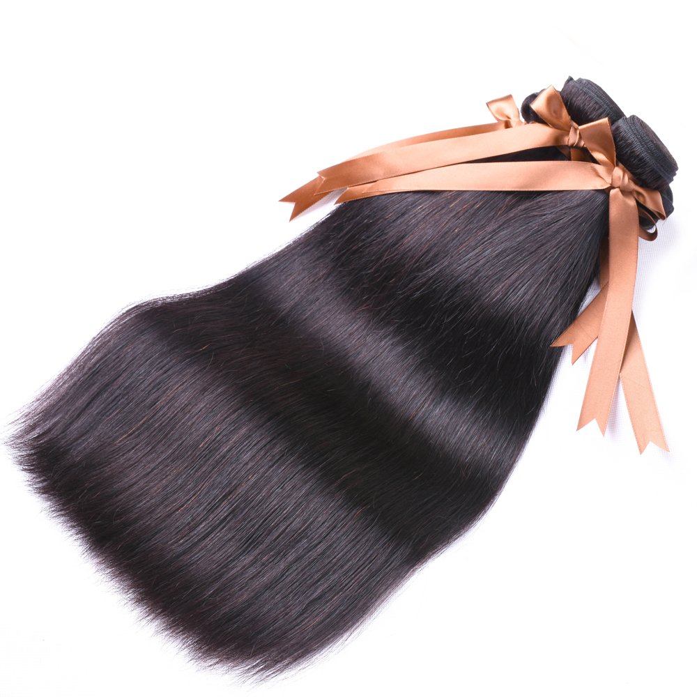 ALLRUN 100% Unprocessed Brazilian Straight Virgin Human Hair Bundles with Closure - 3 Bundles + Free Part (22, 24, 26 Inches + 20