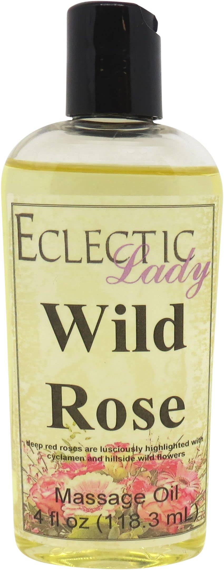 Organic Wild Rose Massage Oil with Sweet Almond & Jojoba Oil - 4oz Preservative-Free Aromatherapy Oil for Relaxation, Couples Massage & Spa Treatments