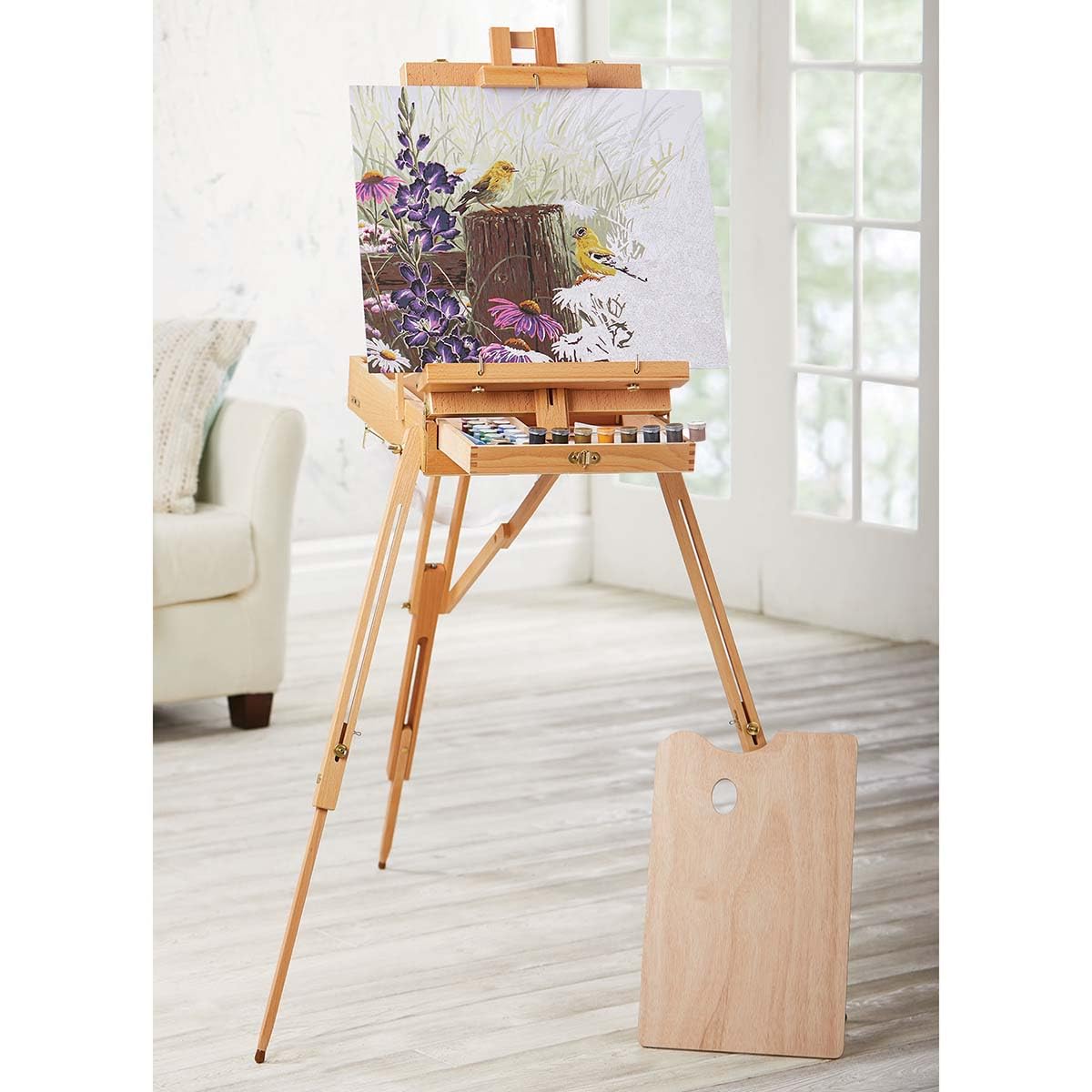Herrschners Artists Stand-Up Easel - Adjustable Wooden Display Stand for Painting, Drawing & Canvas Art - Perfect for Studio, Classroom & Outdoor Use