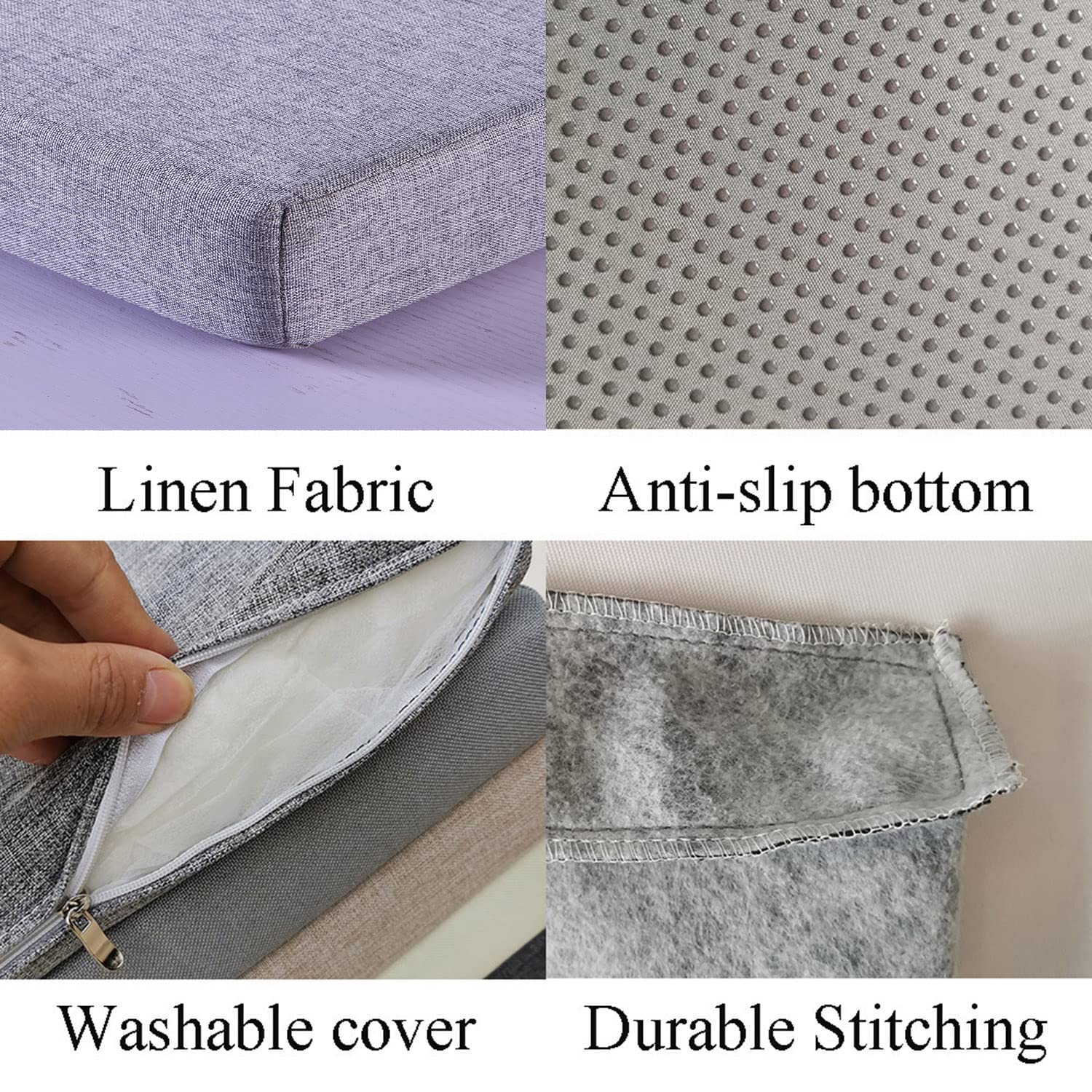 Non-Slip Piano Bench Cushion with Storage Ties - 44x14 Inch Ash Grey Seat Pad for Indoor Piano, Kitchen Dining Table, Picnic Bench - Comfortable & Stylish Home Decor Accessory