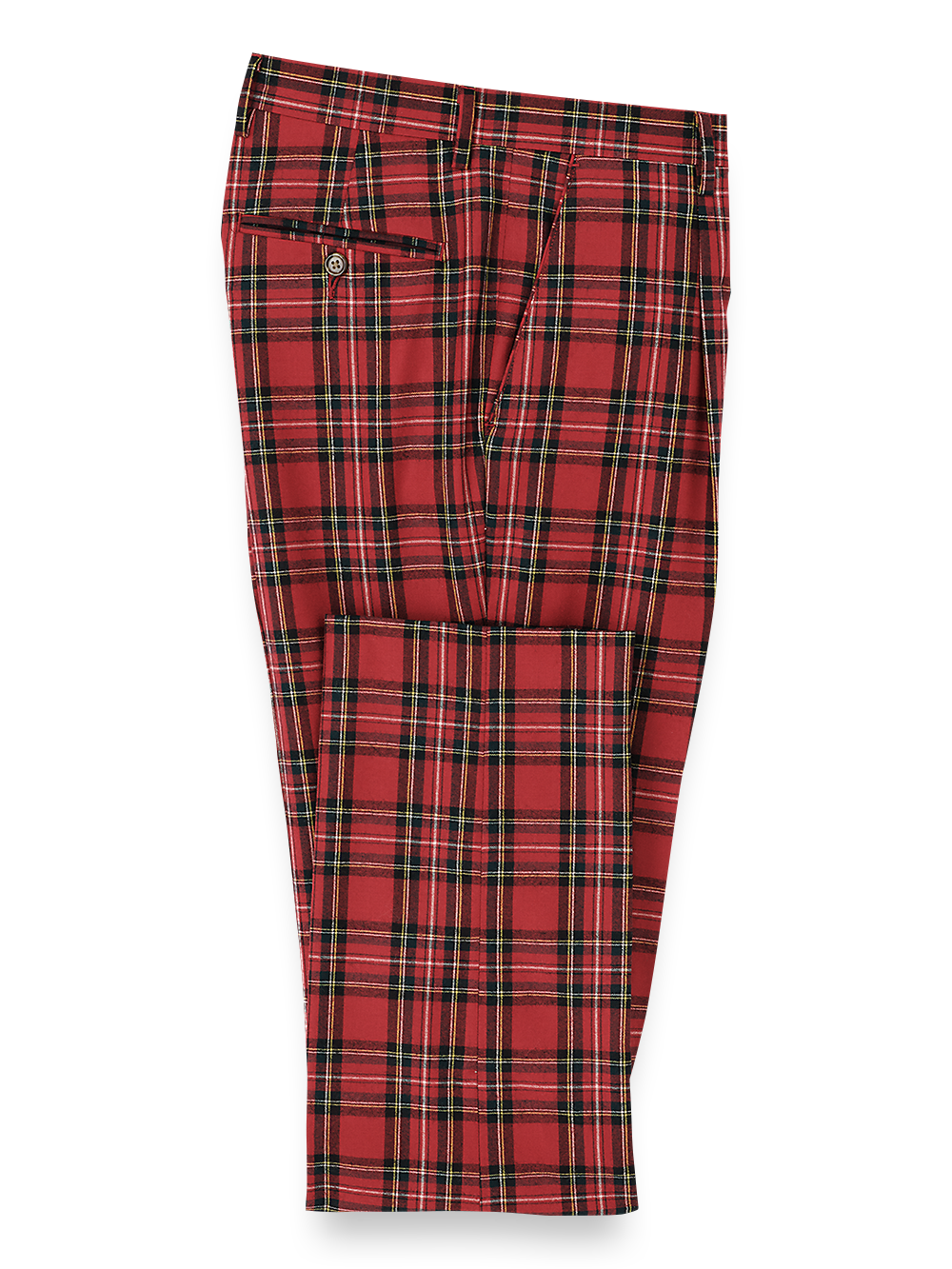 Wool Flannel Tartan Plaid Single Pleated Pants for Women - Red Multi Color Checkered Pattern | Casual Winter Trousers for Office, Travel & Holiday Outfits