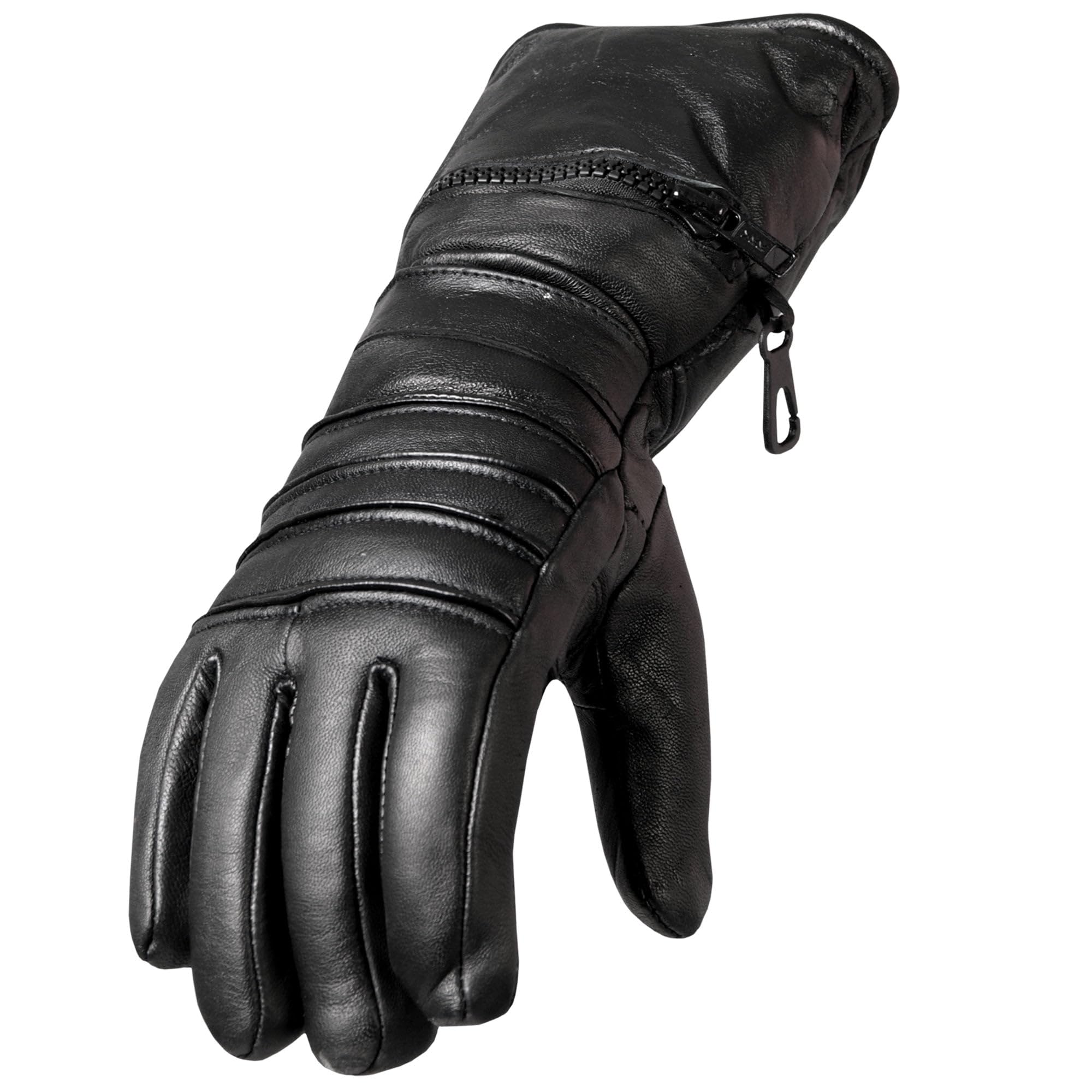 Premium Leather Gauntlet Gloves with Quilted Lining for Motorcycle Riding, Winter Sports & Outdoor Activities - Durable & Comfortable Protection