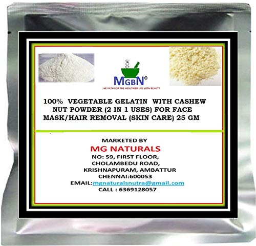 100% Vegetable Gelatin with Cashew Nut Powder (2-in-1) for Face Mask & Hair Removal - 25g | Natural Skin Care Solution for DIY Beauty Treatments & Smooth Skin