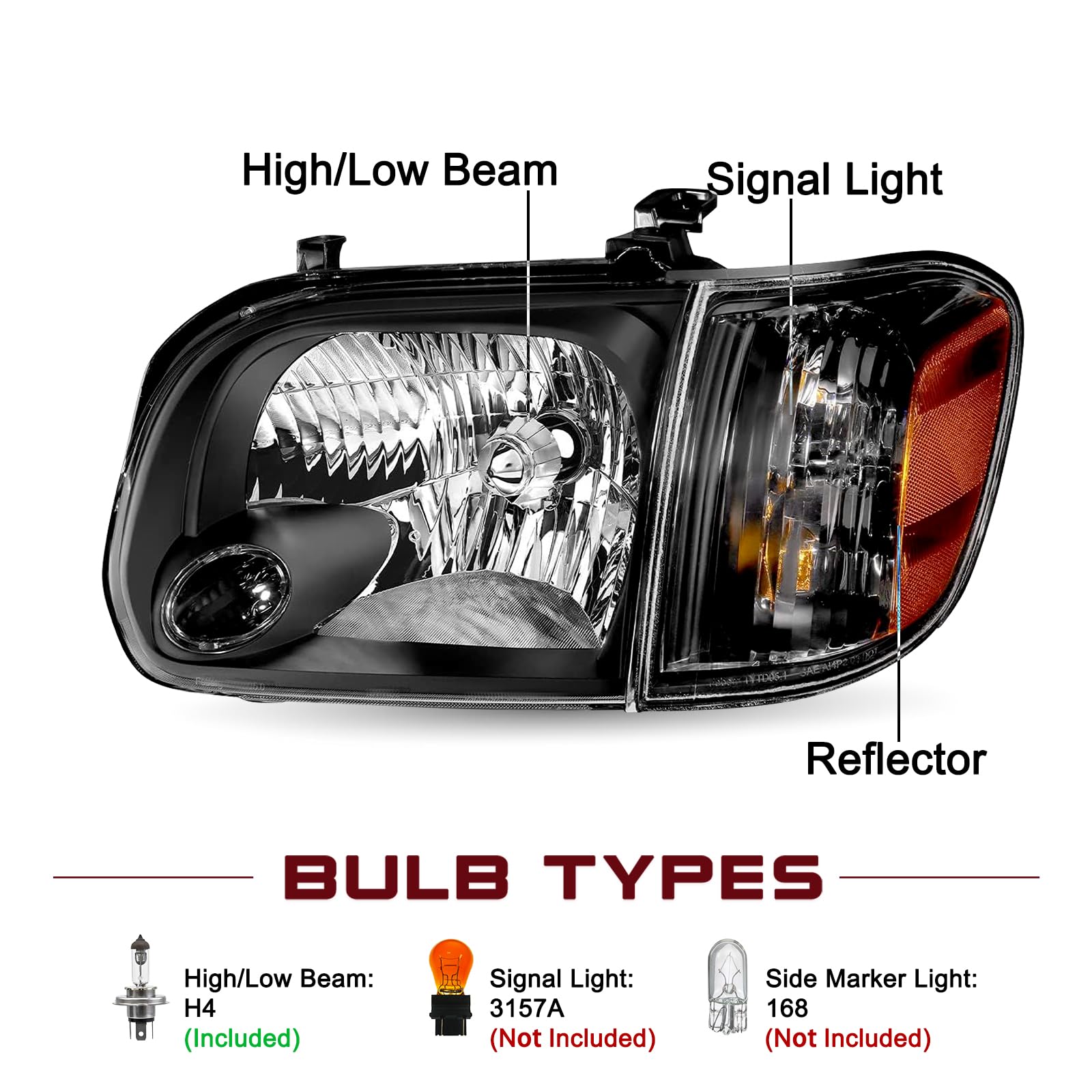 JSBOYAT Headlight Assembly Compatible with 2005-2006 Toyota Tundra Double/Crew Cab & 2005-2007 Sequoia - Black Housing with Amber Reflector, Includes Bulbs & Corner Lights | Upgrade for Night Driving & Off-Road Adventures