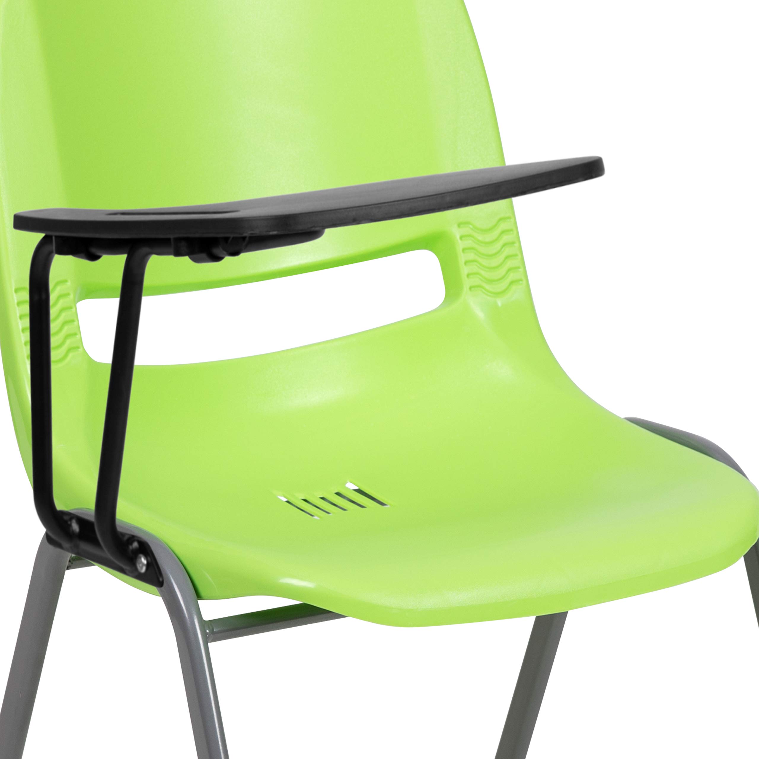 EMMA + OLIVER Green Ergonomic Shell Chair with Right-Handed Flip-Up Tablet Arm - Comfortable Office Desk Chair for Home & Work - Perfect for Conference Rooms, Study Areas & Small Spaces