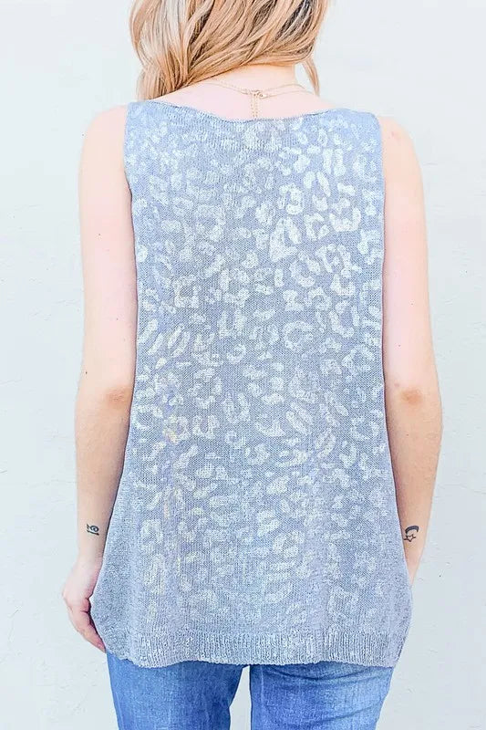 Stylish Leopard Foil Print Sleeveless Sweater Top for Women - Trendy Casual Wear for Parties, Dating & Night Out