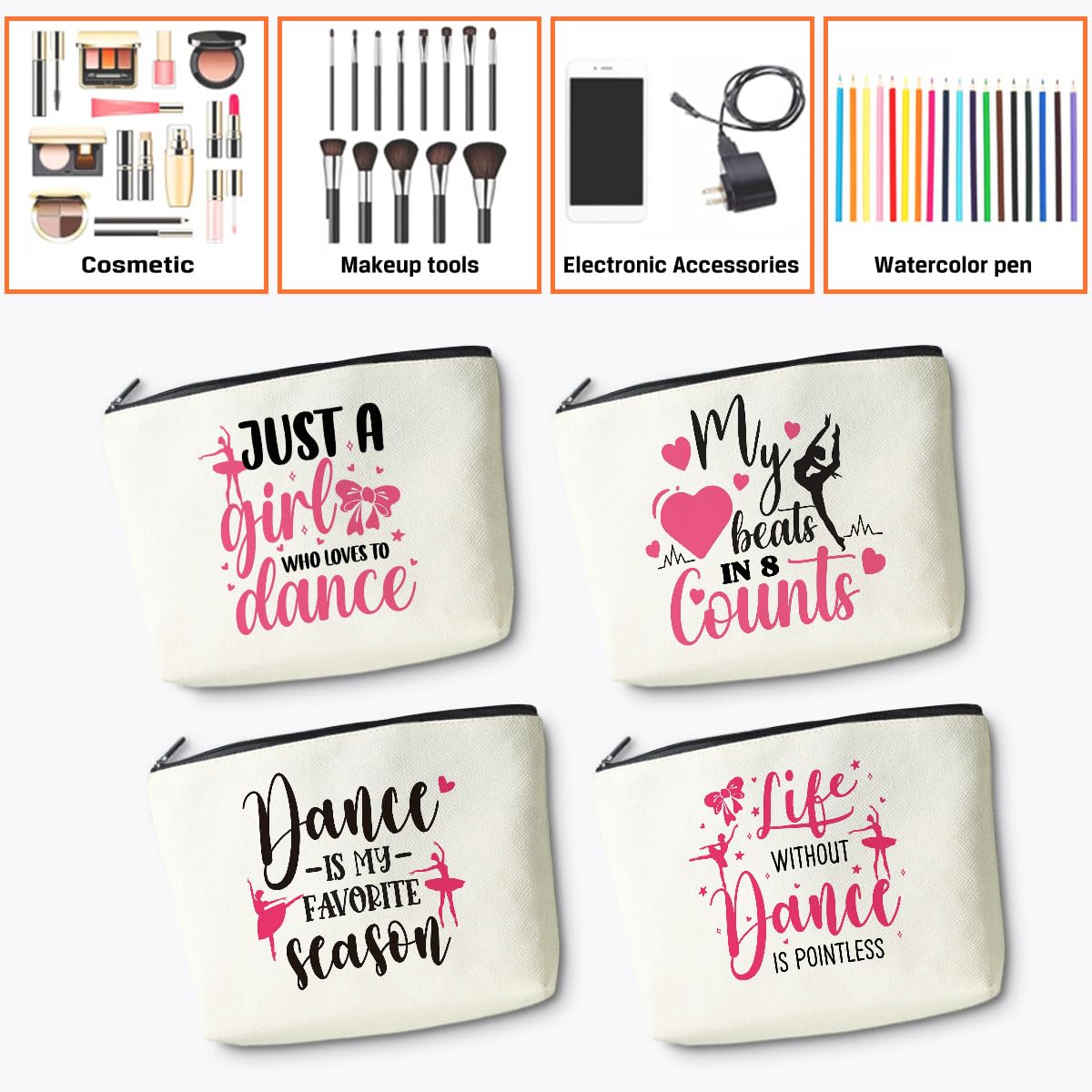 Dance Makeup Bags for Women - Waterproof Cosmetic Bag for Dancers, Ballet Gifts for Teen Girls & Teachers - Perfect for Dance Recitals, Team Gifts, Birthdays & Graduations | Great for Dance Classes, Performances & Travel