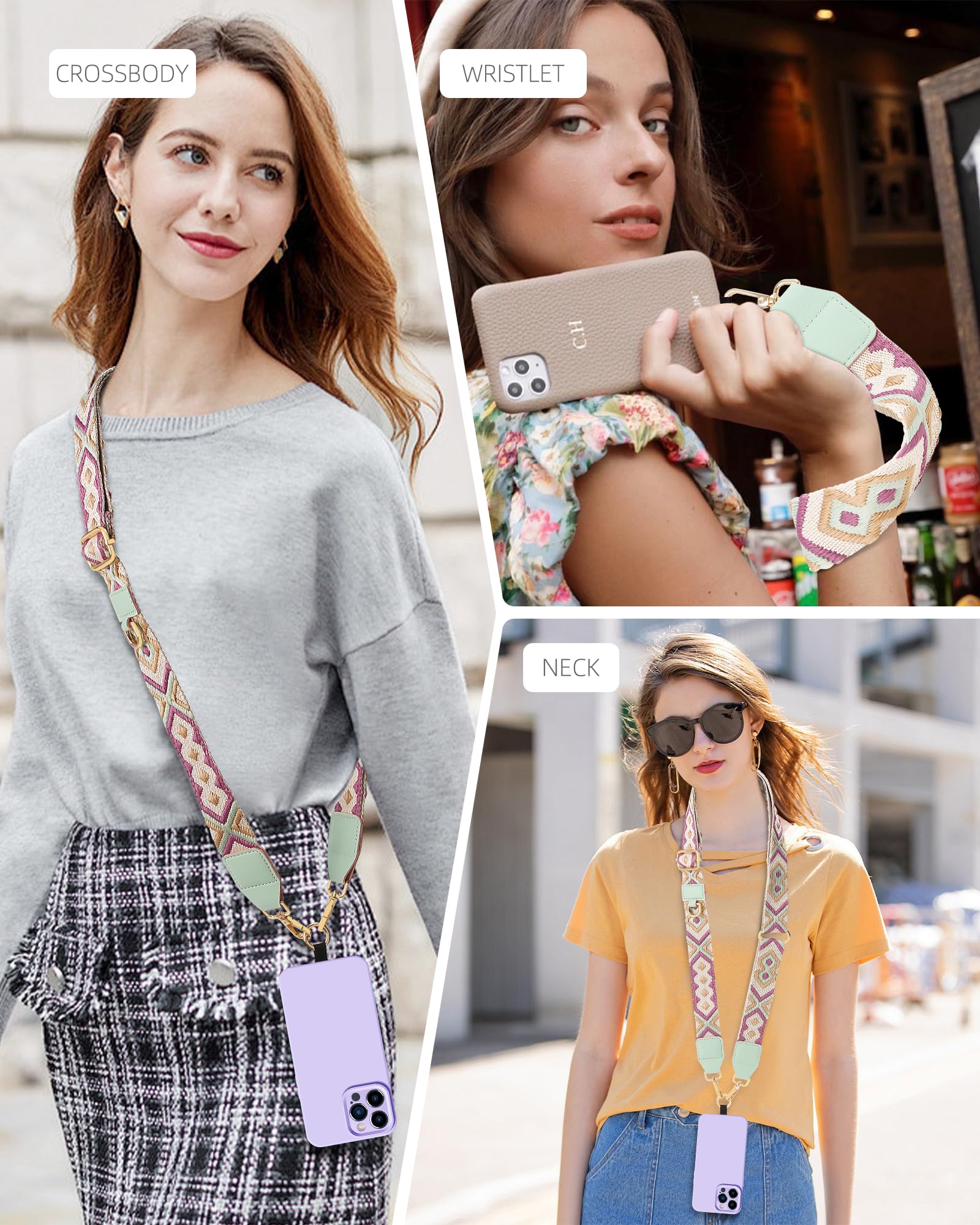 LOUXIFENG Women's Adjustable Crossbody Phone Lanyard with Zipper Leather Pouch - Clip and Go Strap for iPhone, Samsung & Smartphones - Perfect for Travel, Shopping & Hands-Free Convenience