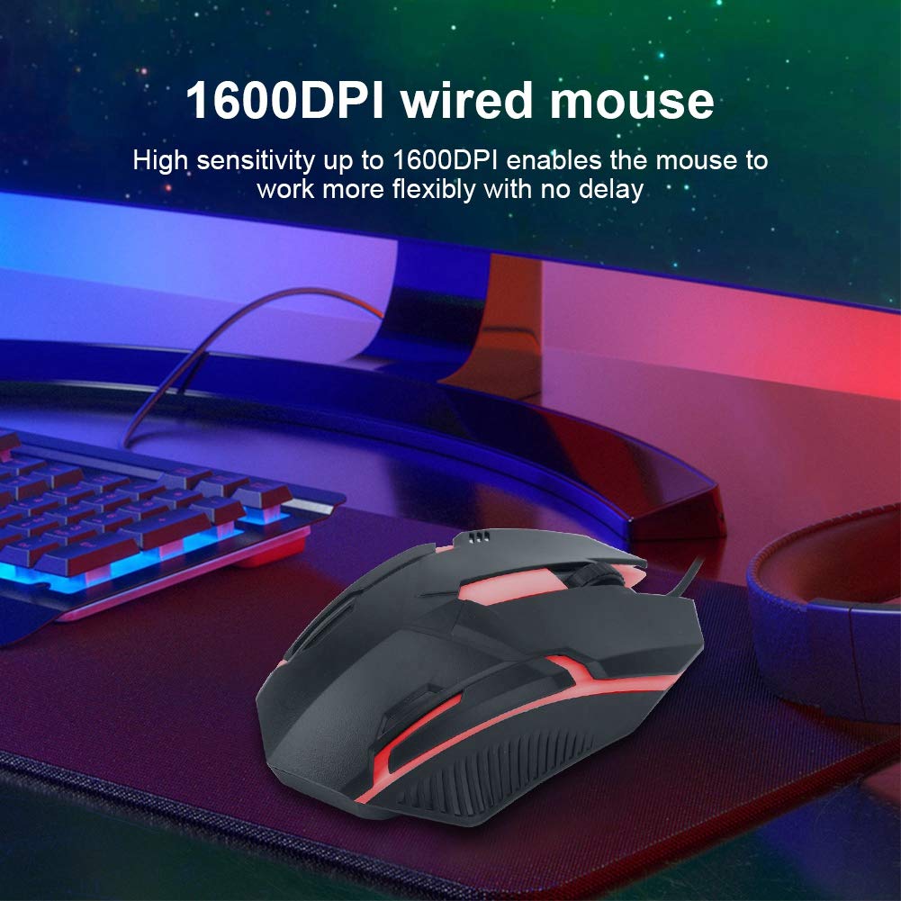 1600DPI Wired Gaming Mouse with RGB Backlight - Ergonomic Computer Mouse for Windows XP/Vista/7/8/10 - Perfect for PC Gaming, Laptop Work & Office Use