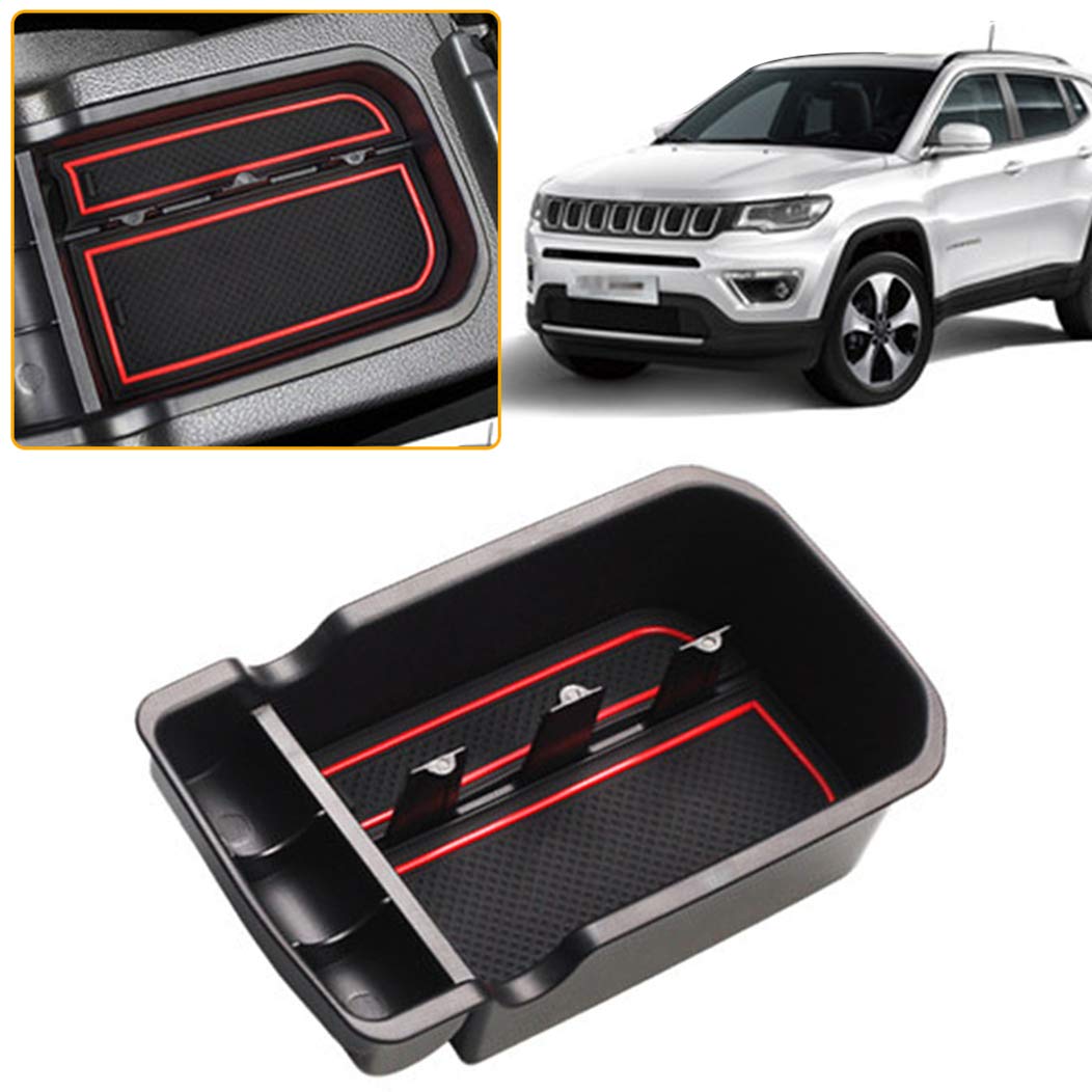 Compatible with Jeep Compass 2017-2019 Center Console Organizer Tray - ABS Plastic Storage Box Insert for Car Accessories | Perfect for Road Trips & Daily Commute Organization