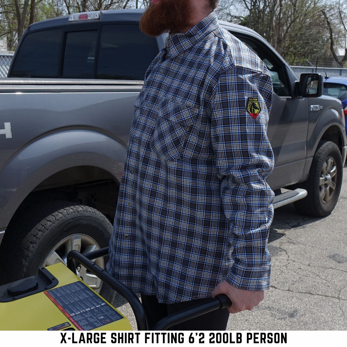 Black Stallion FR Cotton Work Shirt - Flame Resistant Gray Plaid Long Sleeve Shirt for Men | OSHA Compliant Workwear for Construction, Oilfield & Industrial Safety