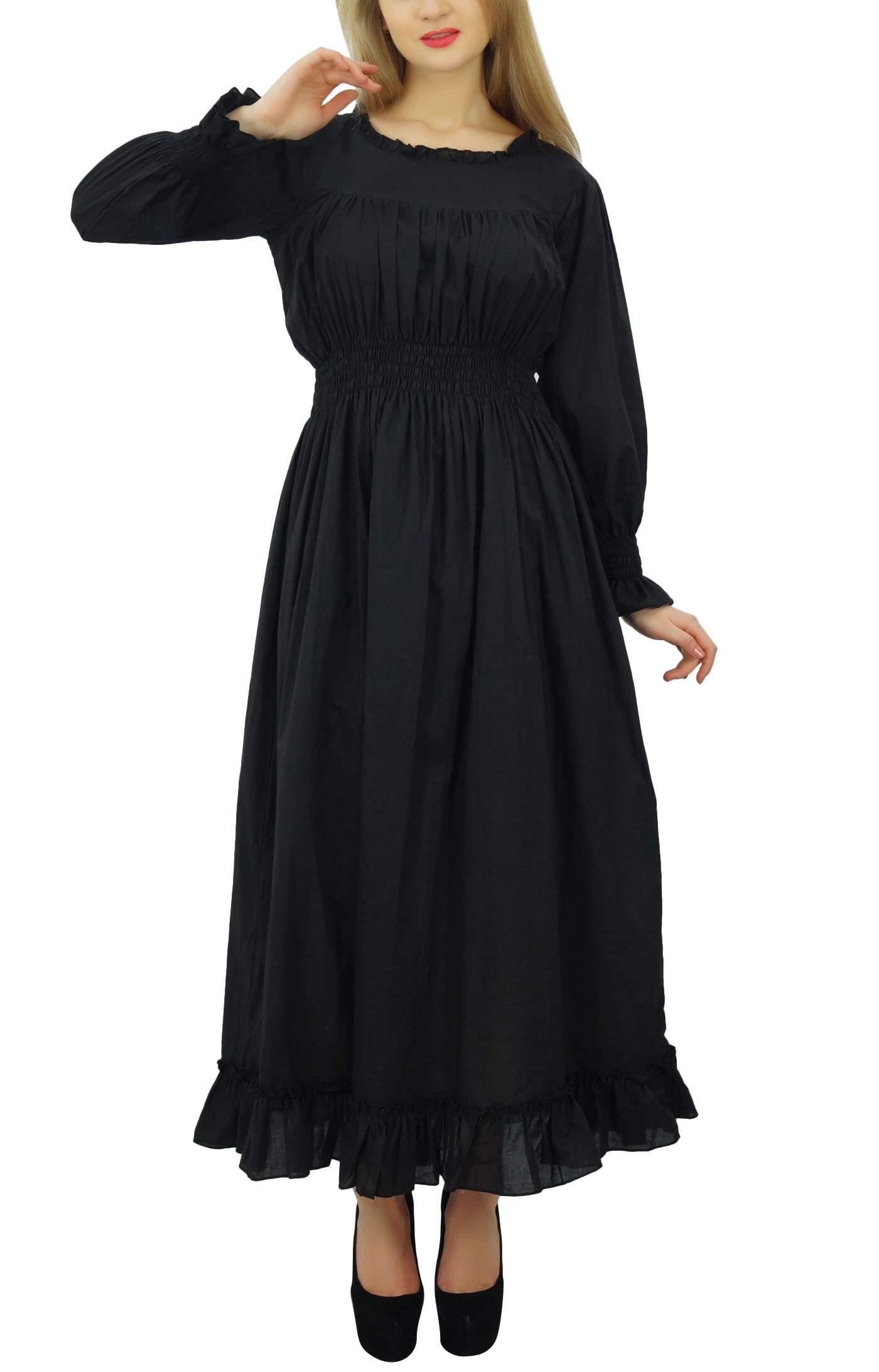 Bimba Women's Cotton Smocked Waist Long Maxi Dress - Casual Summer Beach Dress for Vacation, Party & Everyday Wear