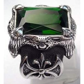 Green Emerald Dragon Claw Axe Sterling Silver Biker Ring for Men - Gothic Punk Jewelry, Motorcycle Accessories, Unique Gift for Bikers & Rock Fans - Perfect for Motorcycle Rides, Concerts & Alternative Fashion