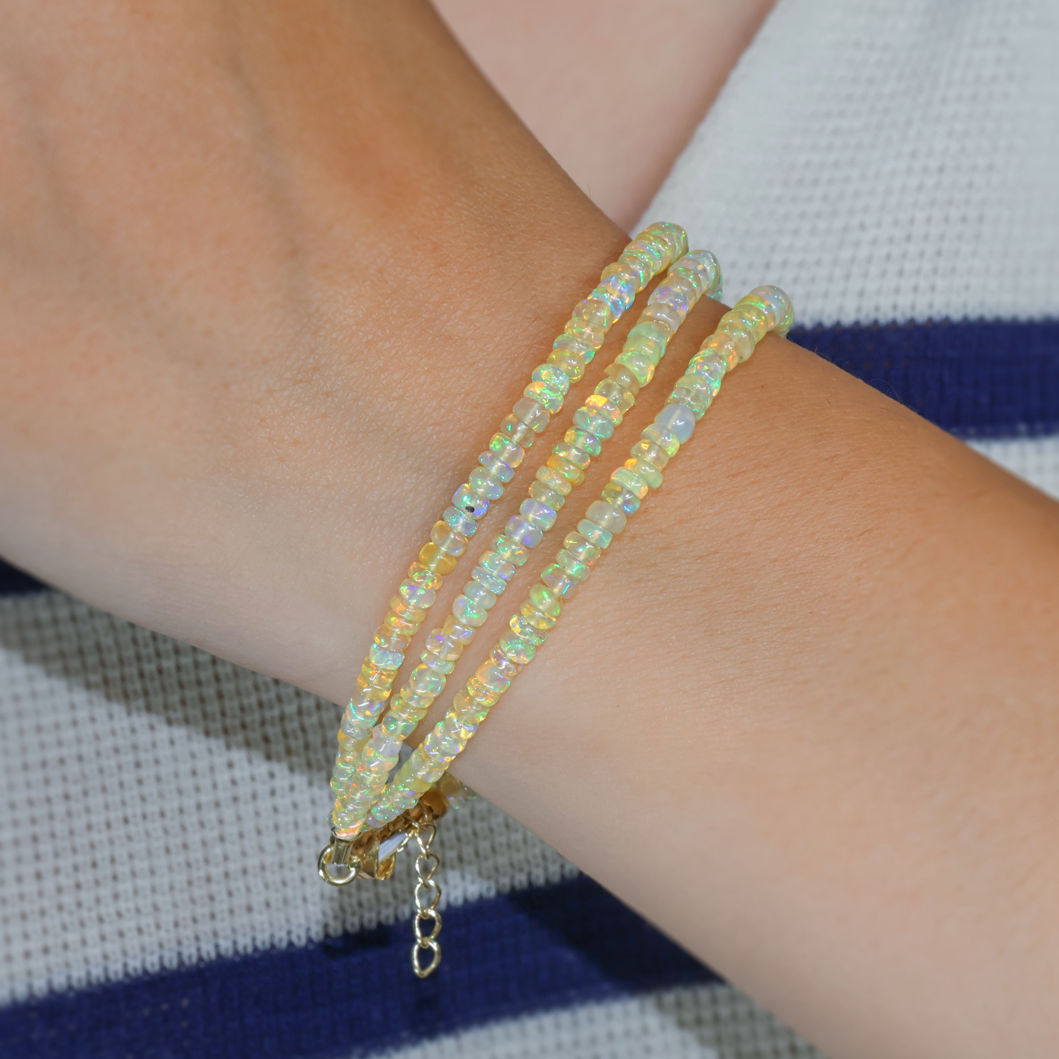 Natural Yellow Opal 3 Strand Plain Beaded Bracelet for Women - Boho Chic Handmade Jewelry Gift for Birthday, Wedding & Everyday Wear