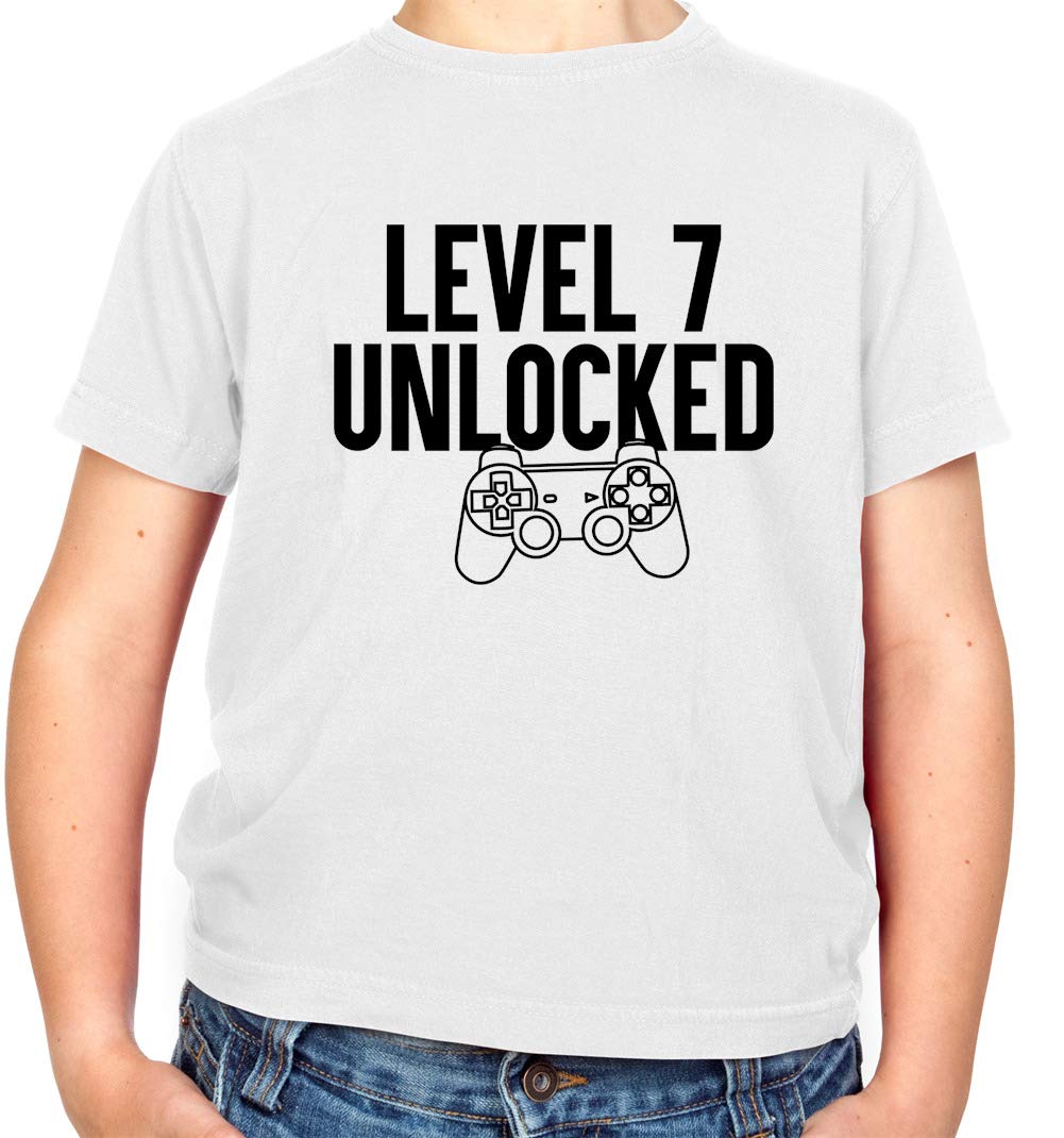 Level 7 Unlocked Kids Crewneck T-Shirt - Soft Cotton Short Sleeve Tee for Boys & Girls - Perfect for School, Playdates & Gaming