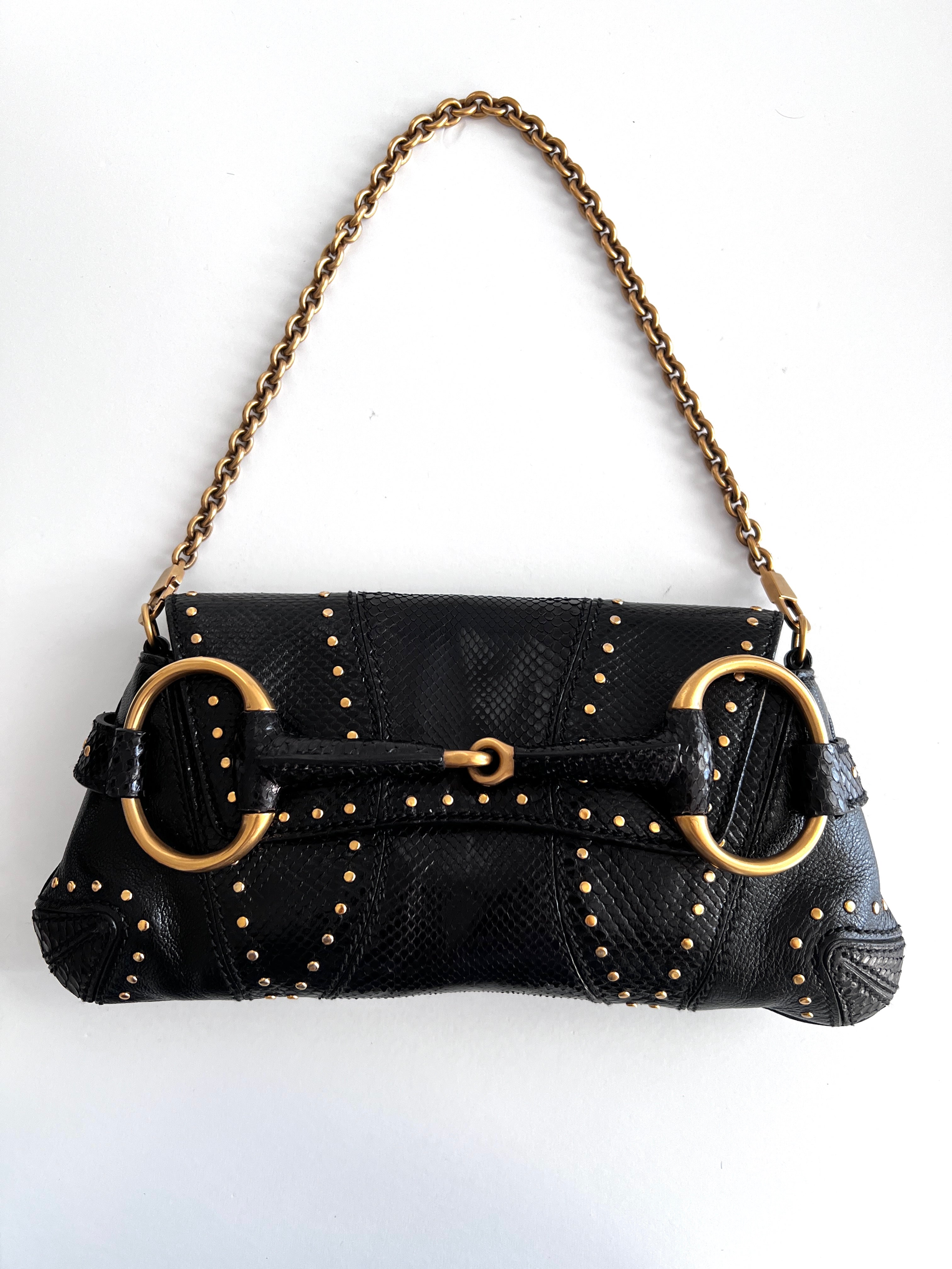 Gucci Python Skin Horsebit Chain Bag - Medium Size Luxury Handbag for Women | Perfect for Parties, Evening Events & Fashion Accessories