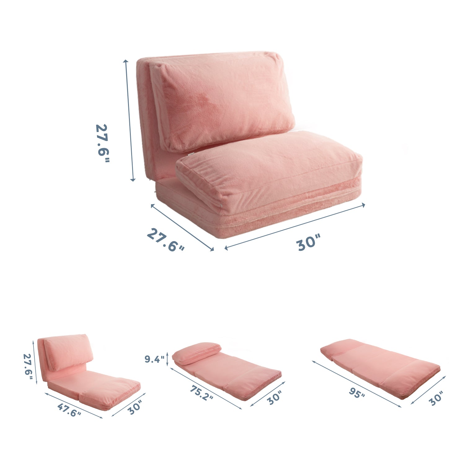 MAXYOYO Foldable Bean Bag Sofa Bed - Extra Thick Floor Mattress with Washable Faux Fur Cover (Pink) | Perfect for Living Room Lounging, Bedroom Relaxation & Guest Sleeping